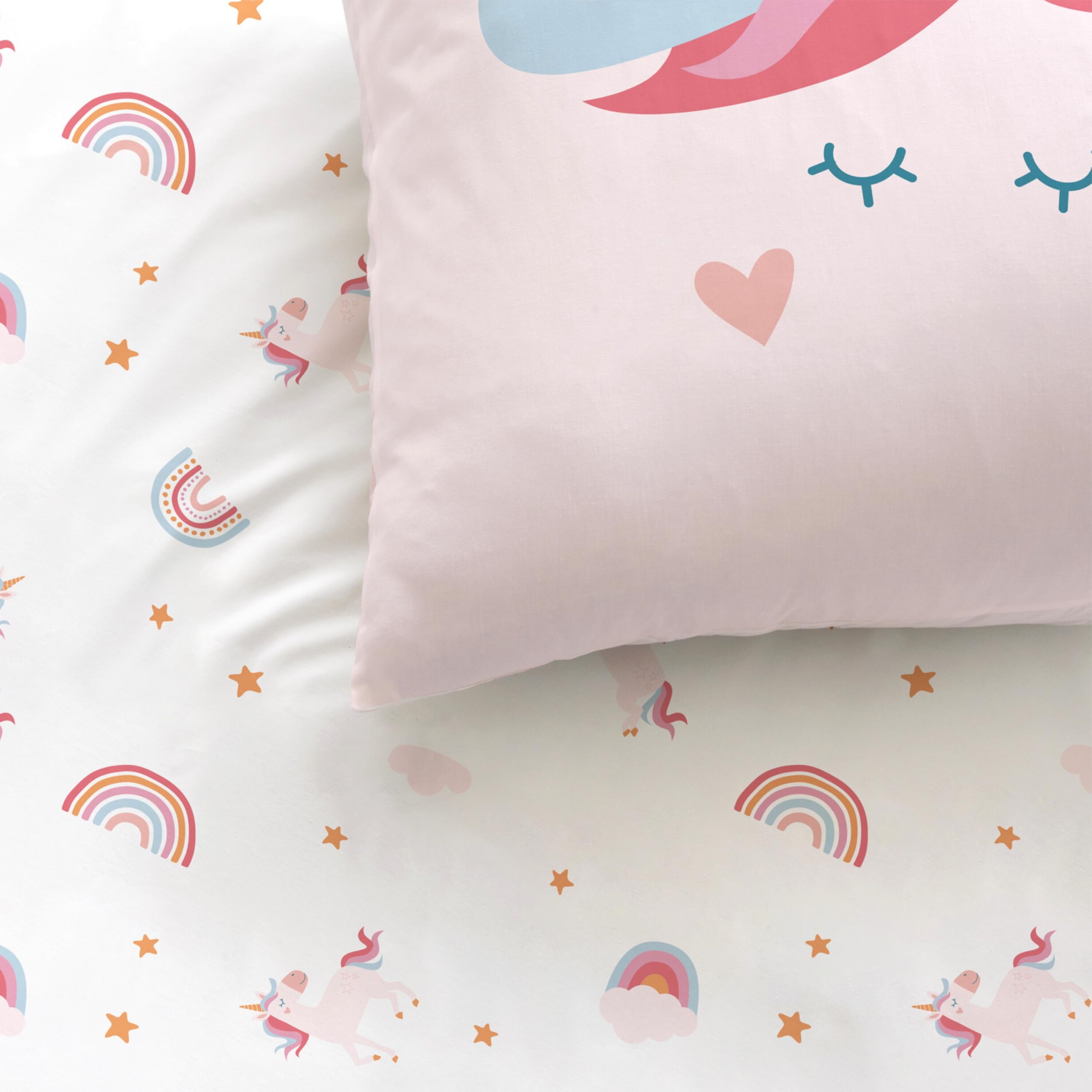MTOnlinehandel Unicorn Bettwäsche Kinderbettwäsche Jugendbettwäsche 135x200 · Regenbogen Einhorn Emma · Wende Motiv · Kissenbezug 80x80 + Bettbezug 135x200 cm · 100% Baumwolle