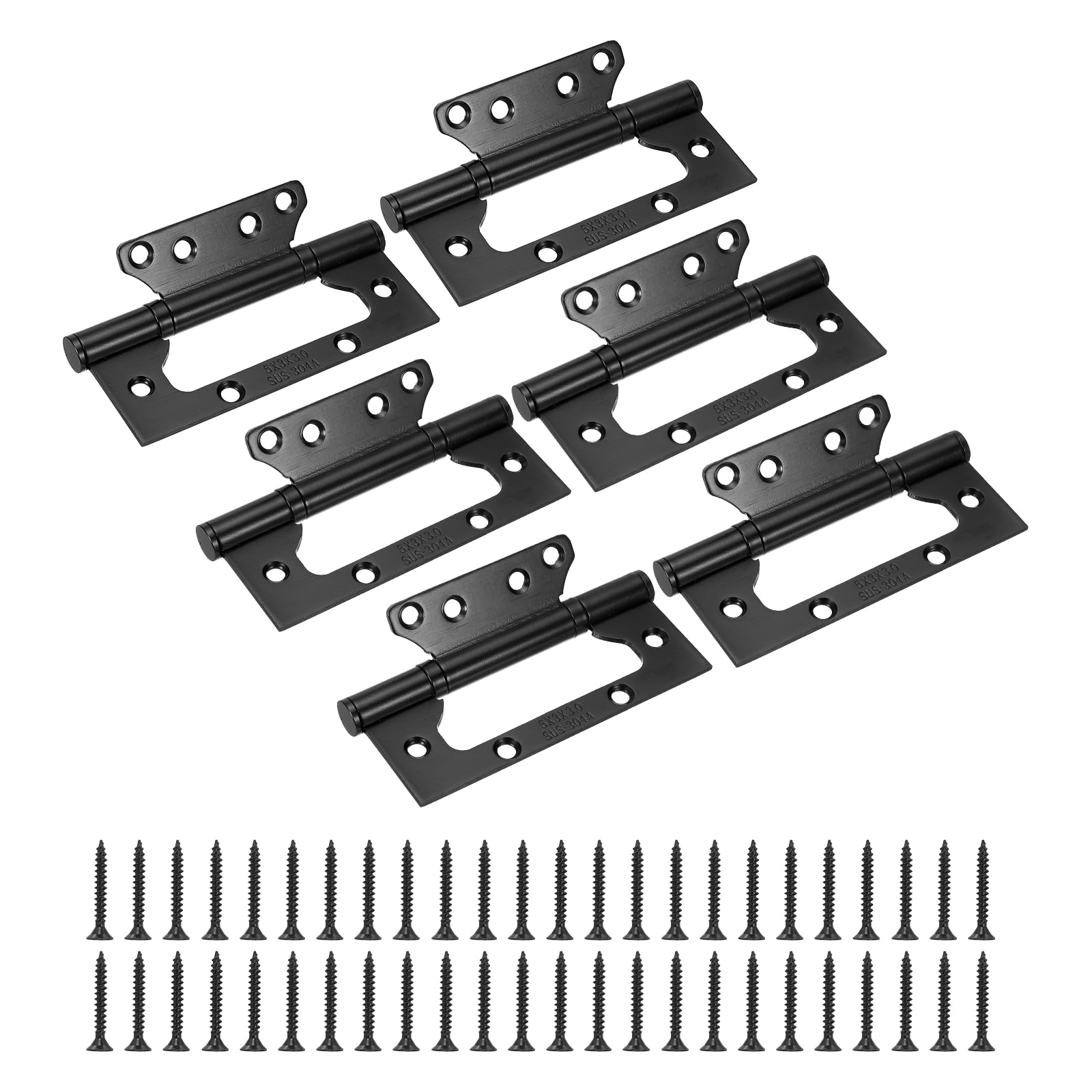 sourcing map 6Pcs Non Mortise Door Hinges, 5" x 2.2" Stainless Steel Hinges with Mounting Screws, Ball Bearing Door Hinges for Interior and Exterior Doors, Wood and Metal Doors, Satin Black