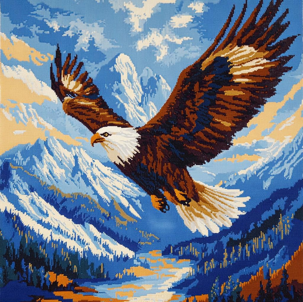 ORLUMY Cartoon Animals Latch Hook Kits Flying Eagle in Mountain Latch Hook Kit Hanging Needlework Pillow Cover Latch Hook Carpet Kit 17X17 Inch