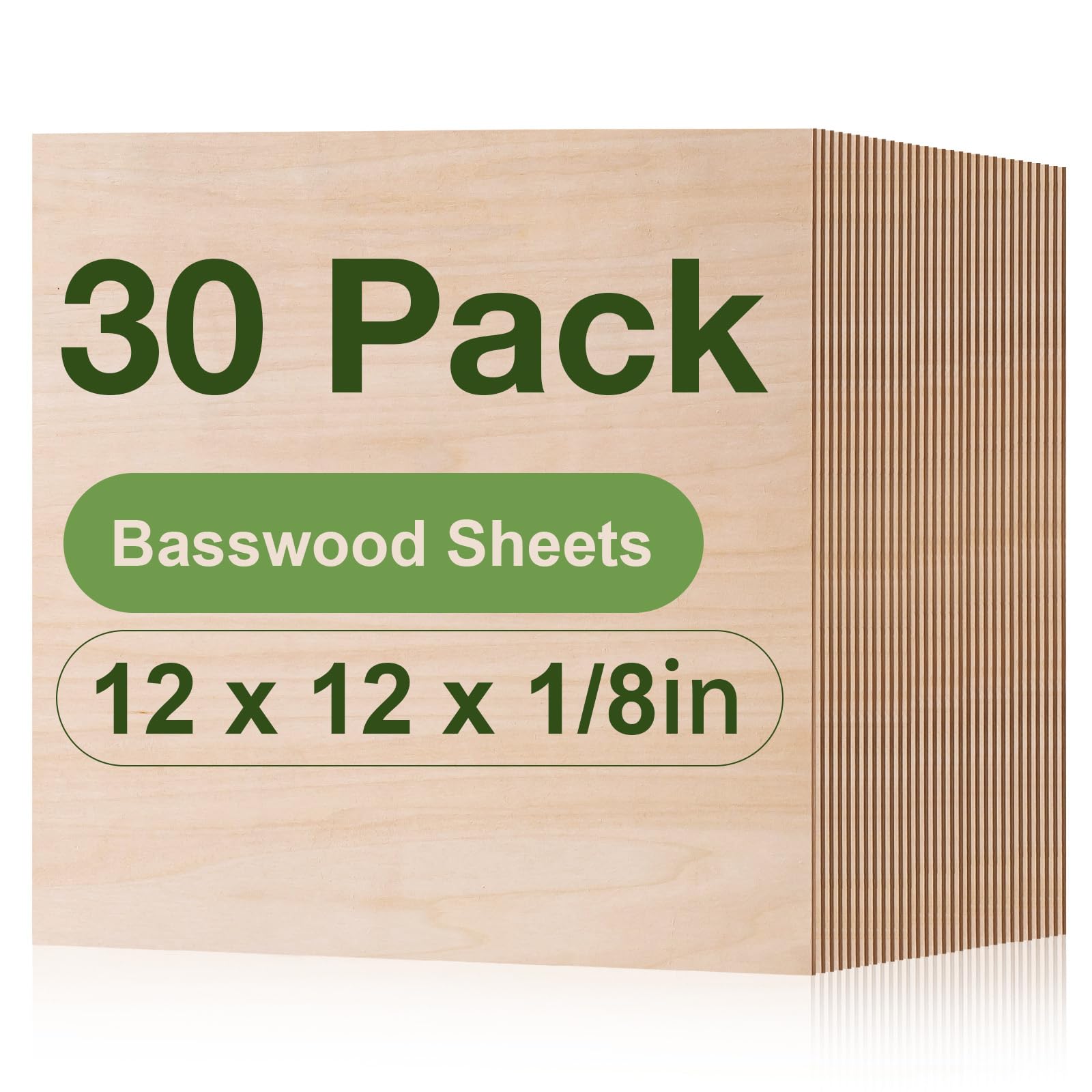 Rowood - Paquete de 30 láminas de tilo de 1,8 mm (1/8") para corte láser, manualidades para adultos, madera fina sin terminar para adornos, grabado en madera, quema y maquetas arquitectónicas.
