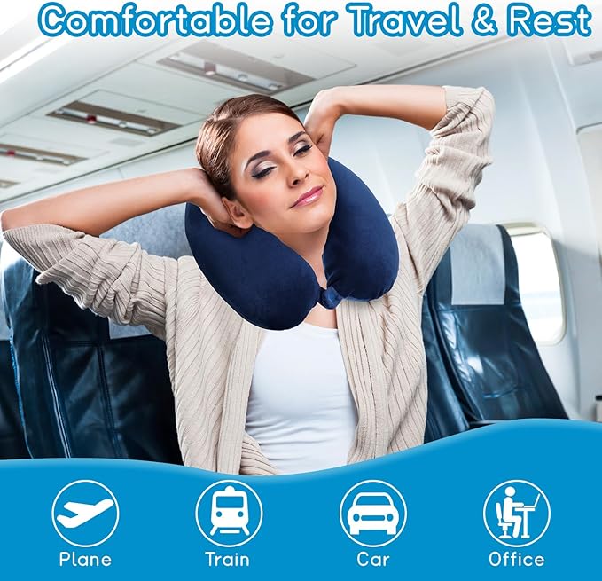 Almohada de Viaje Memory Foam en U Azul miniatura 3