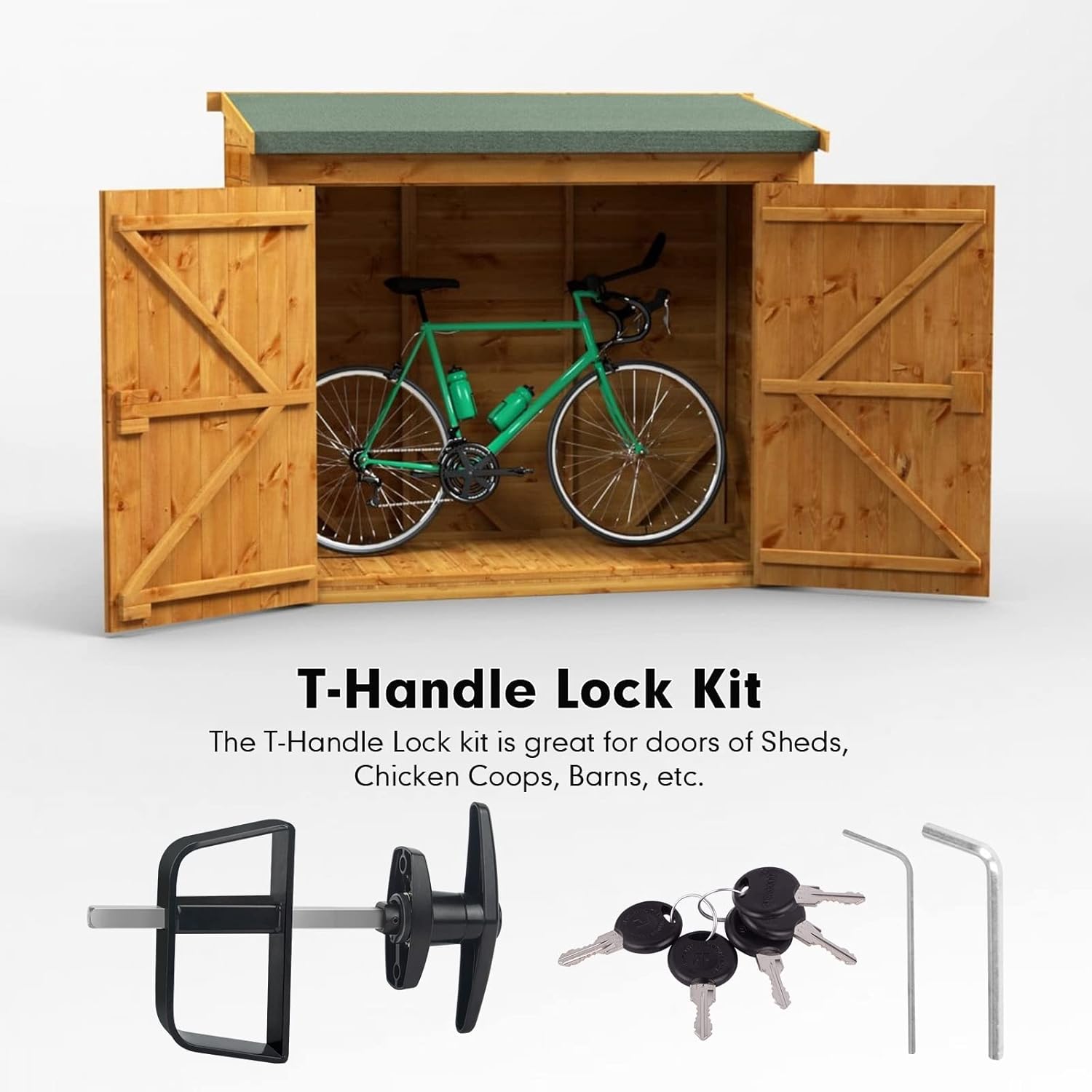 Shed Door Latch T-Handle Lock Kit with 5 Keys,BTEOBFY Set 4½" and 5½" Stem Storage Barn Shed Door Hardware Lock Set for Playhouses, Chicken Coops,Camper (Black)