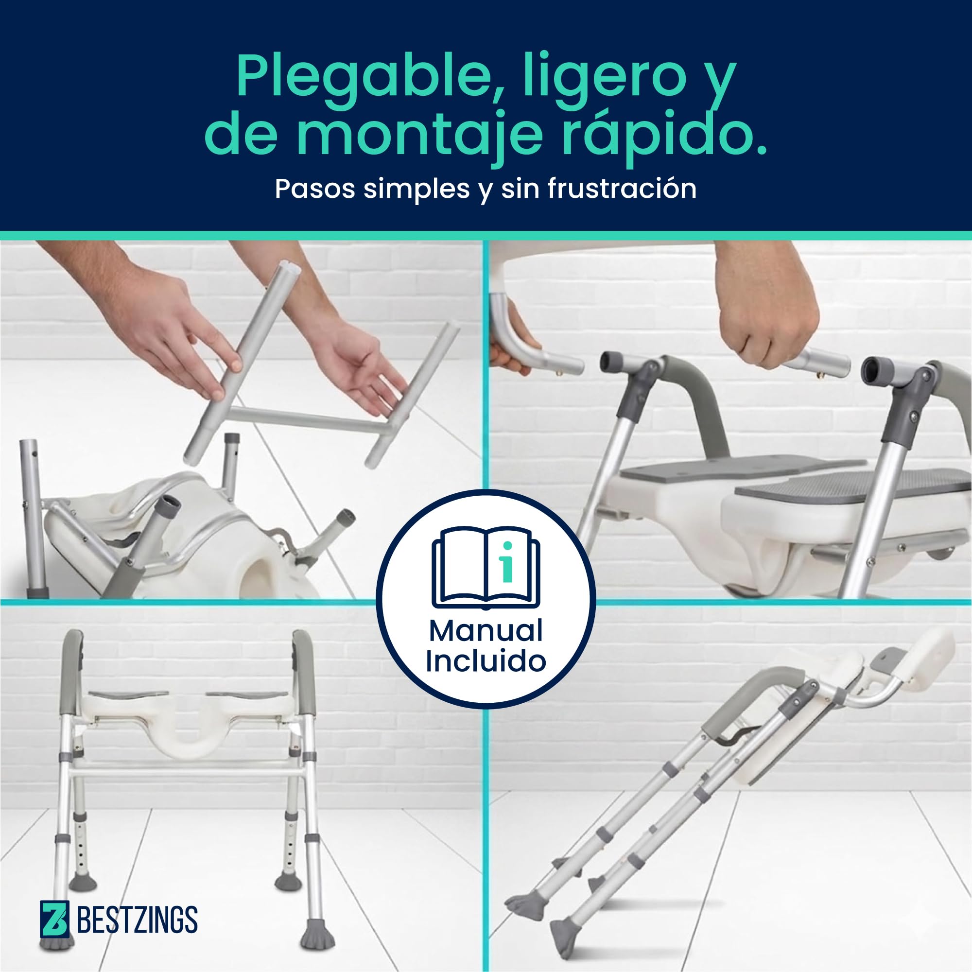Silla Ducha Personas Mayores, Silla de Ducha y Silla para Ducha Adulto, Asiento Ducha Adulto, Taburete Ducha, Banqueta para Ducha y Baño, Plegable con Respaldo, 100 kg