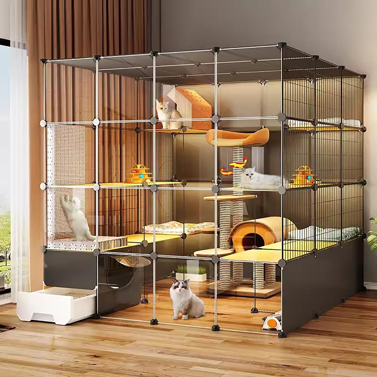 Cat Cages Indoor with Litter Box, Large Cat Cage, DIY Cat Enclosure, 4 Tier Cat Villa Extra Large Space, for 2-4 Cats