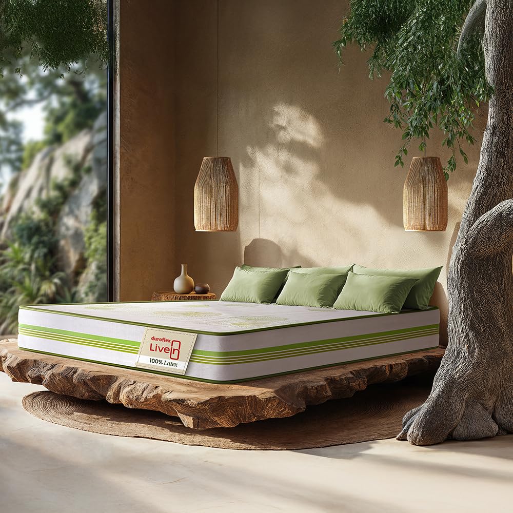 Duroflex LiveIn 100% Latex - Natural Pincore Latex Mattress, Eco-Friendly, Naturally Cool, Medium Firm, 10 Years Warranty, 6 Inch Queen Size Bed Mattress (72x60x6 Inch)