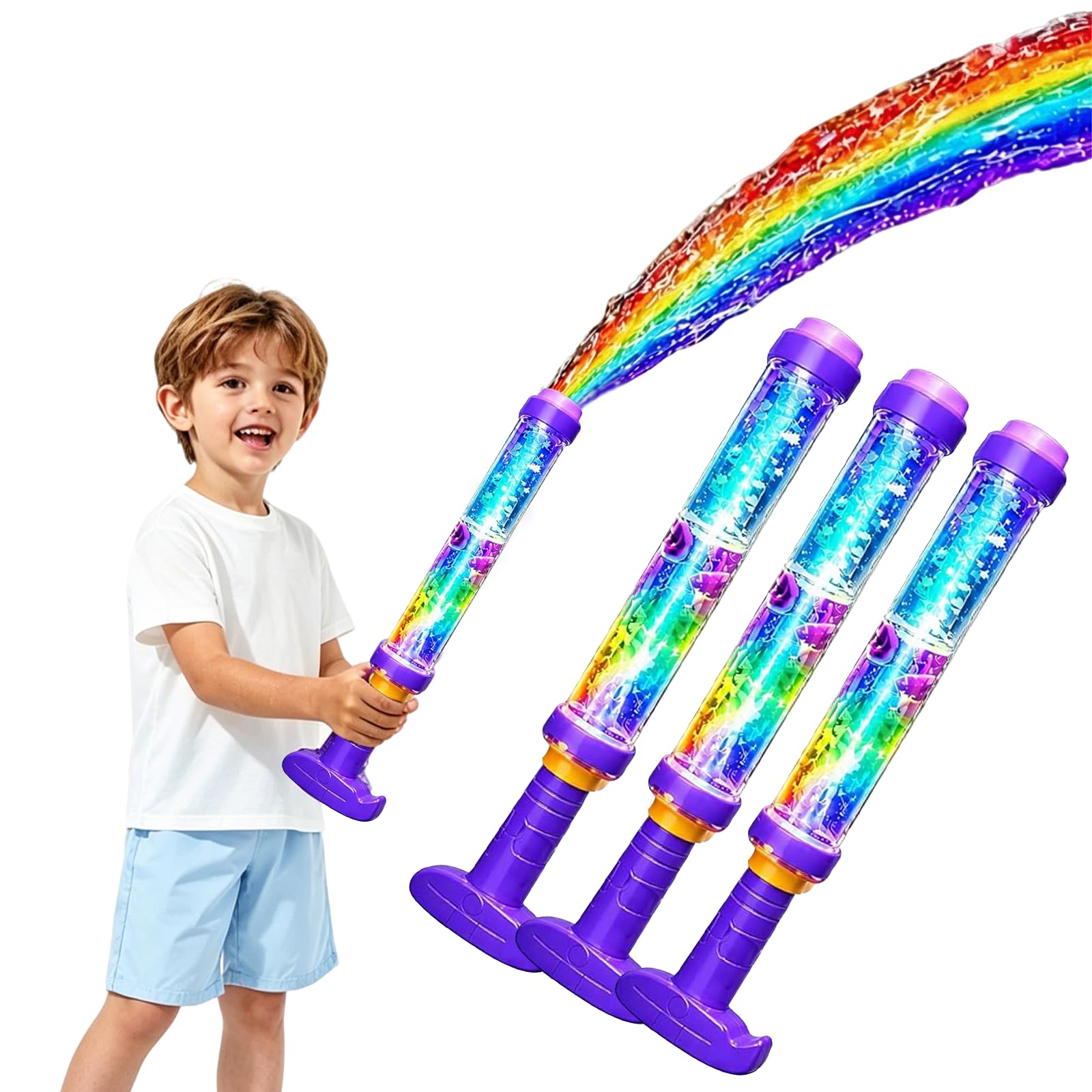 2026 New Glowing Rainbow Led Water Blaster, Firework Water Spray Gun With Lights, Creativity Firework Style Water Squirter High Pressure Pull-Out Water Blaster For Summer (3 PC)