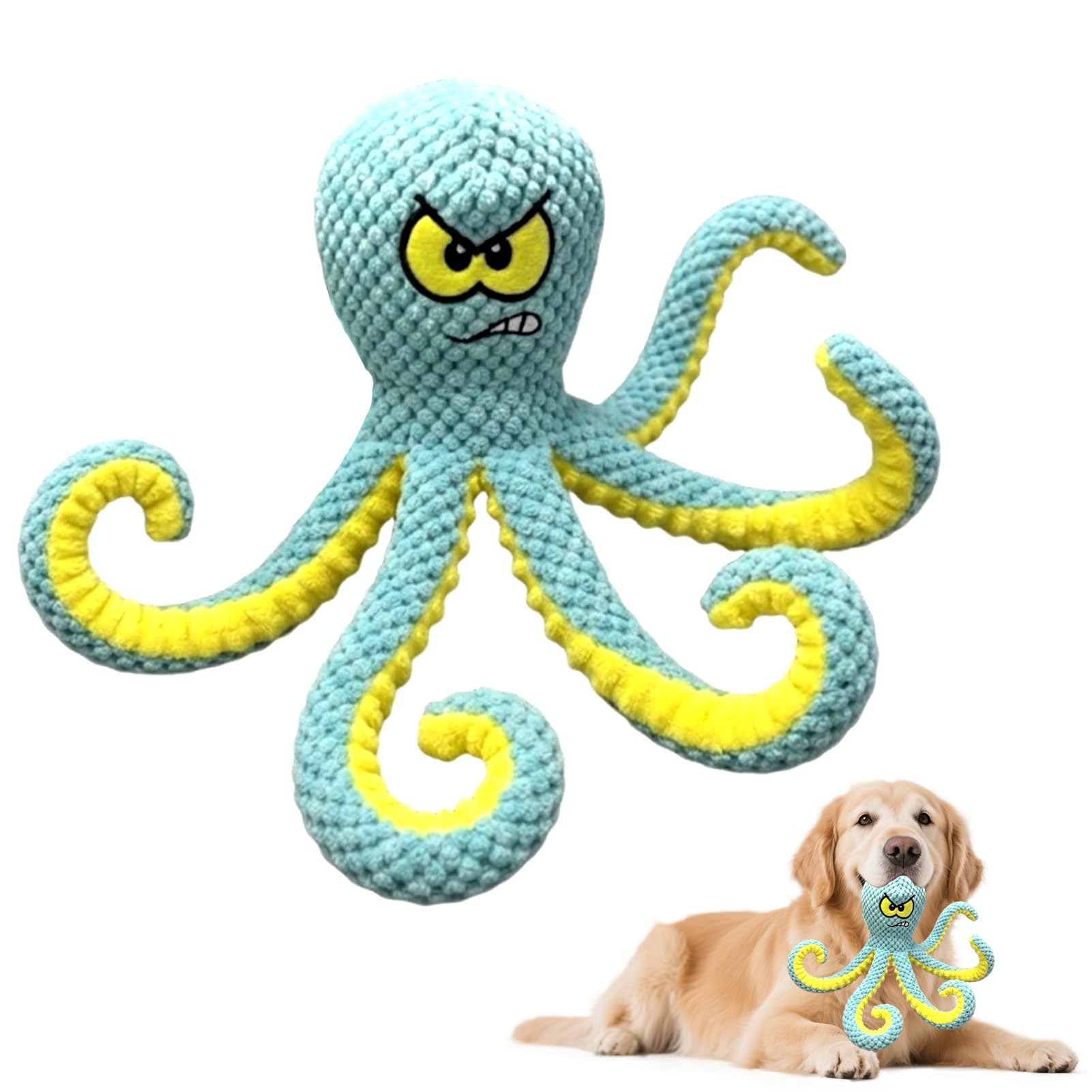 MAXBECK Interactive Octopus Dog Toy, Plush Dog Toy with Crinkle Paper &amp; Squeaker, Tug of War Dog Toy for Small Medium Large Dogs, Soft Dog Chew Toy for Indoor Play, Puppy Training (H-Octopus-Green)