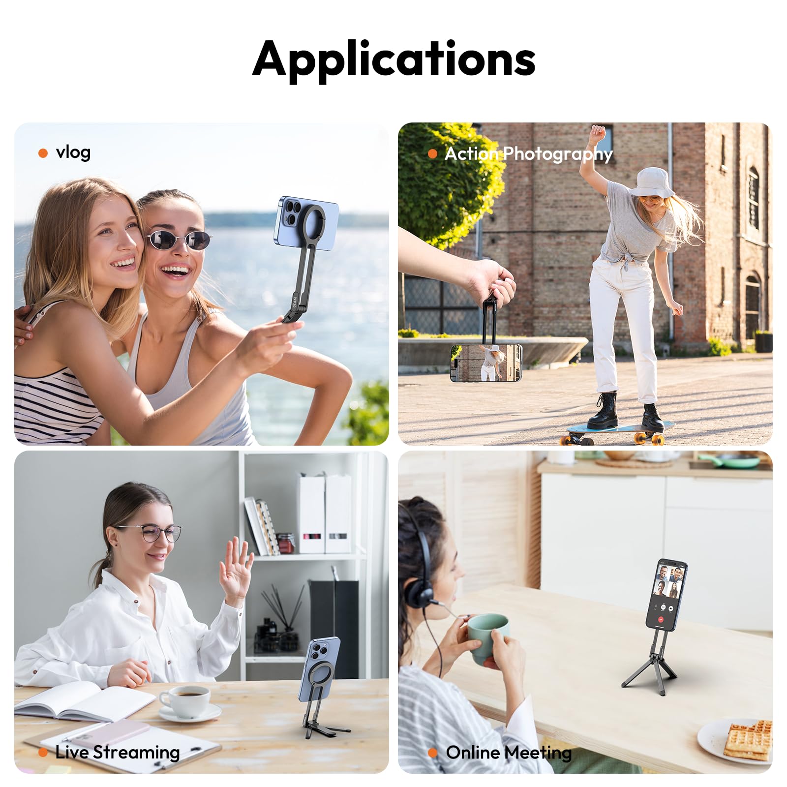 ULANZI MA30 Supporto magnetico cellulare, Treppiede smartphone in alluminio, Mini treppiede pieghevole,Treppiede da tavolo tascabile e portabile, Compatibile con iPhone 17 16 15 14 13 12 Magsafe,Nero