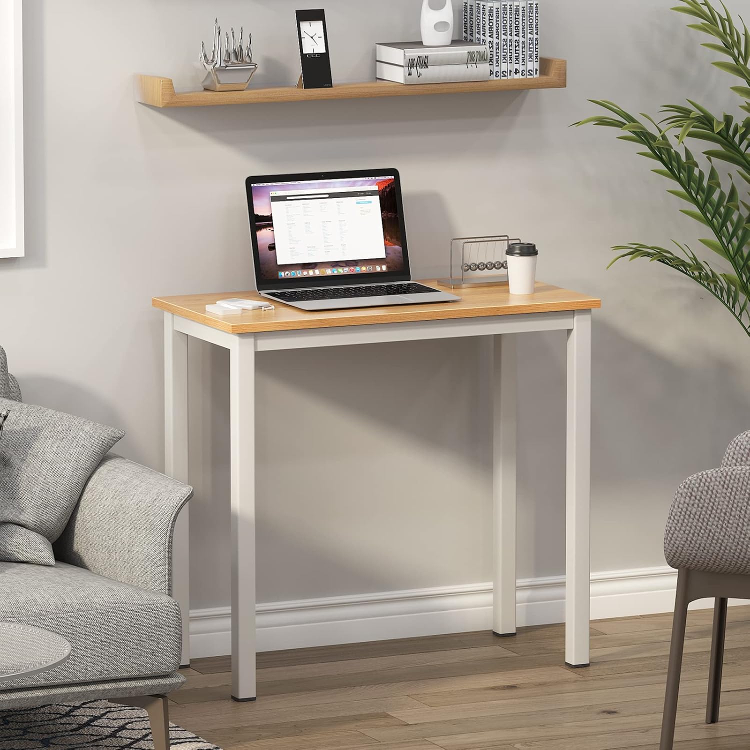 SogesGame Small Computer Desk, 31.5 inches Small Office Desk Computer Table Study Writing Desk Workstation for Home Office,Teak White