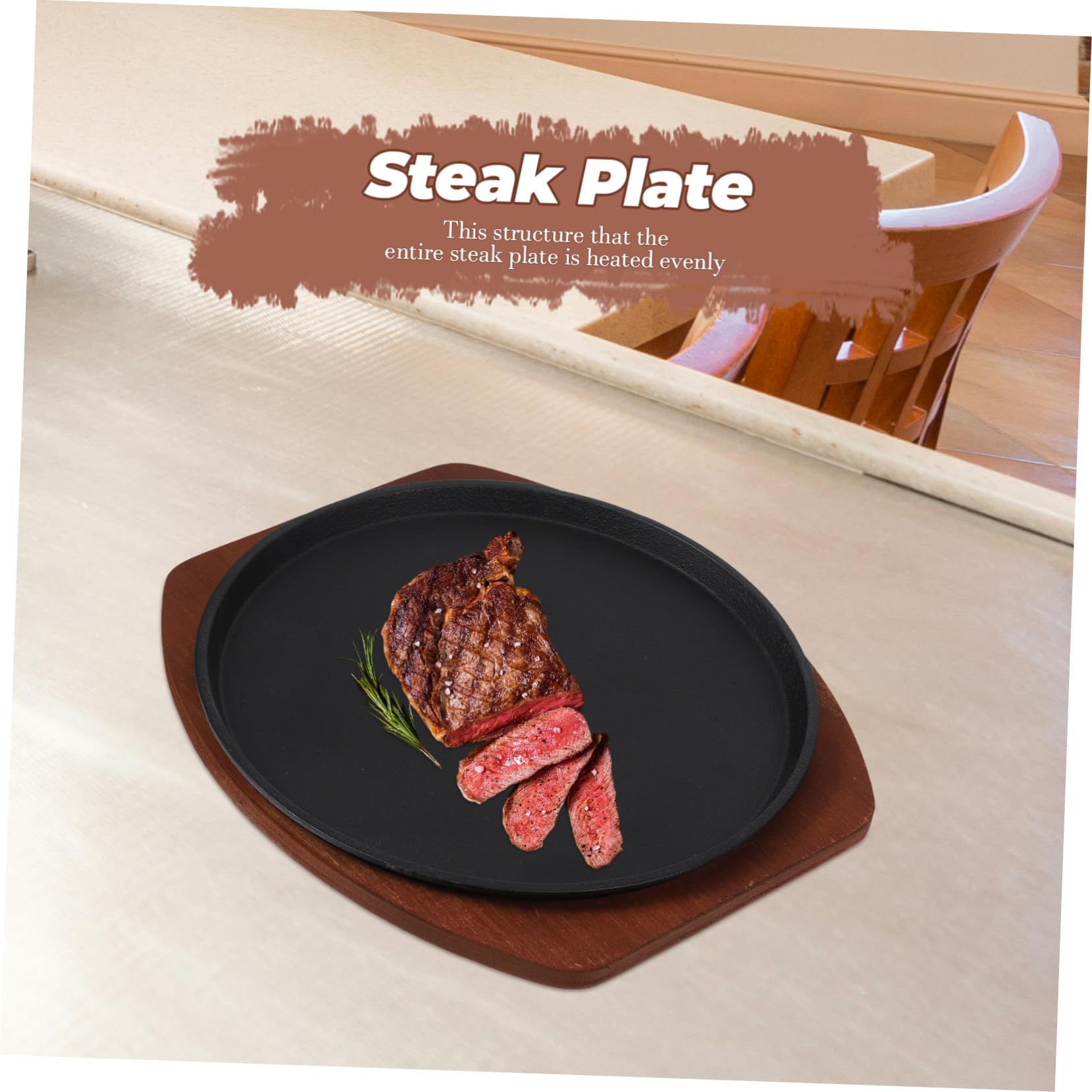 Parrilla de Hierro Plato para Servir Base de Madera