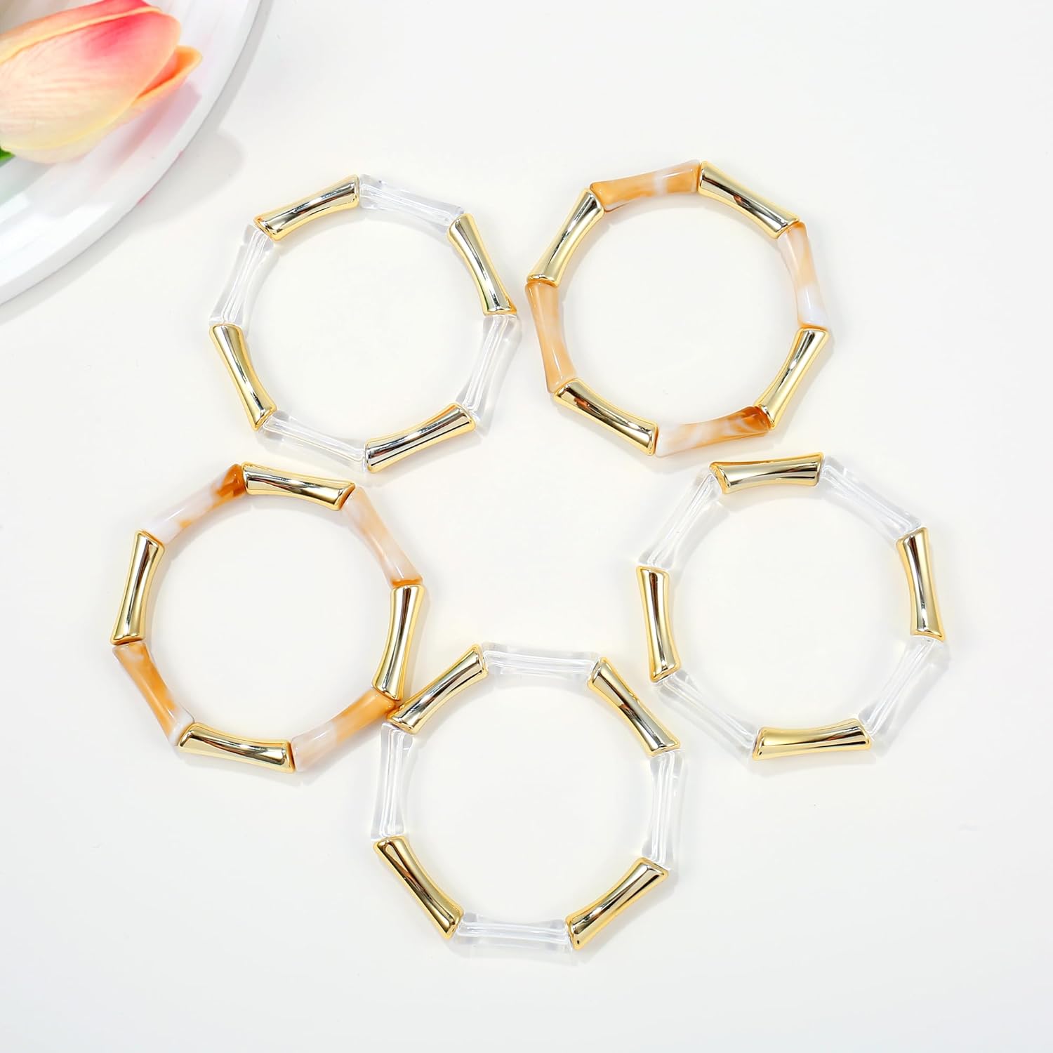 Gold Tube Bangle Bracelets for Women Stackable Bamboo Chunky Acrylic Beads Stretch Friendship Summer Beach Bracelet Jewelry - Image 6