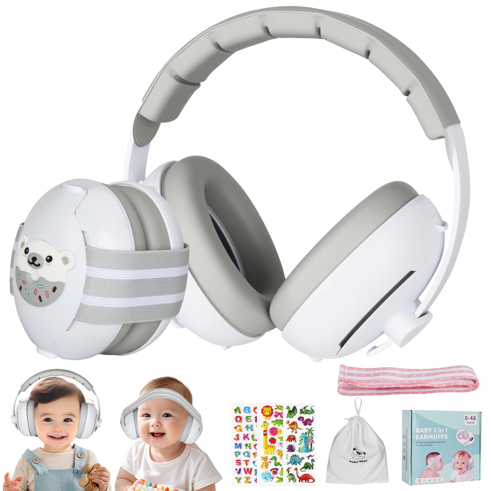 USHOP Cascos Bebe Antiruido,2 en 1 Protectores Auditivos para Bebés de 0-4 Años,Reducción de Ruido 25 dB,Diadema Ajustable,Seguro y Cómodo,Cascos Antiruido para Bebé para Viajes y Entornos Ruidosos