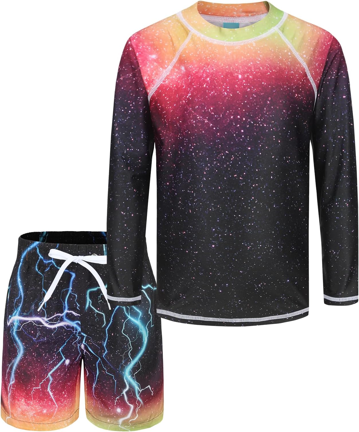 Boys Swimming Costume Two Piece Swimsuit Set with Swimming Trunks Kids Long Sleeve Bathing Suit Swimwear