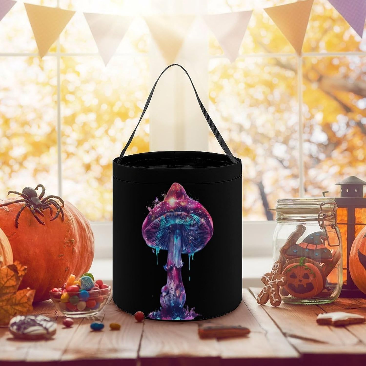 Glowing Magic Mushroom Halloween Treat Bag Reusable Candy Basket Tote Goody Bags Gift Party