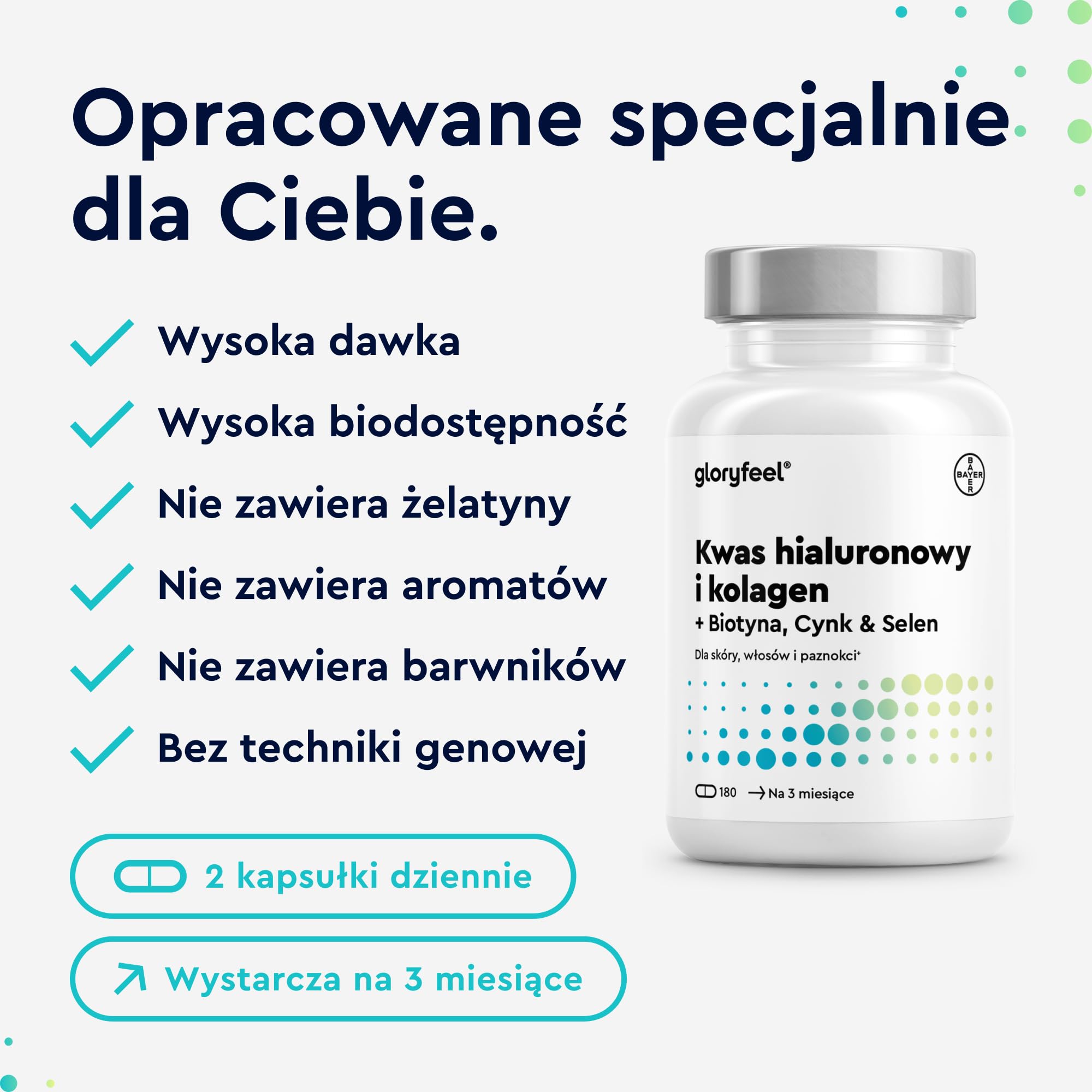 Hialuron + Kolagen, 180 Kapsułek, Kompleks dla Skóry i Włosów z Biotyna, Witamina C, Cynk, Selen i Ekstrakt z Bambusa, Testowane Laboratoryjnie, Wyprodukowano w DE bez Dodatków, Suplement Diety