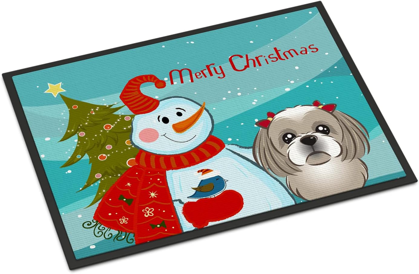 Caroline's Treasures BB1870JMAT Snowman with Gray Silver Shih Tzu Doormat 24x36 Front Door Mat Indoor Outdoor Rugs for Entryway, Non Slip Washable Low Pile, 24H X 36W