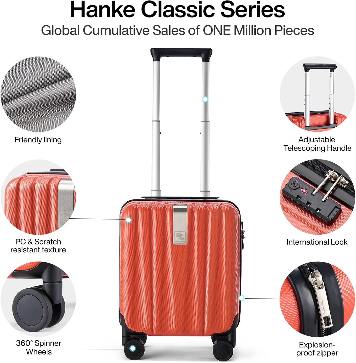 Hanke 14 Inch Underseat Carry On Luggage with Wheels Hard Shell Suitcases Lightweight Small Luggage for Weekender Mini Suitcase Carry On Bag Travel Luggage for Travel Rolling Suitcase.(Orange) - Image 4