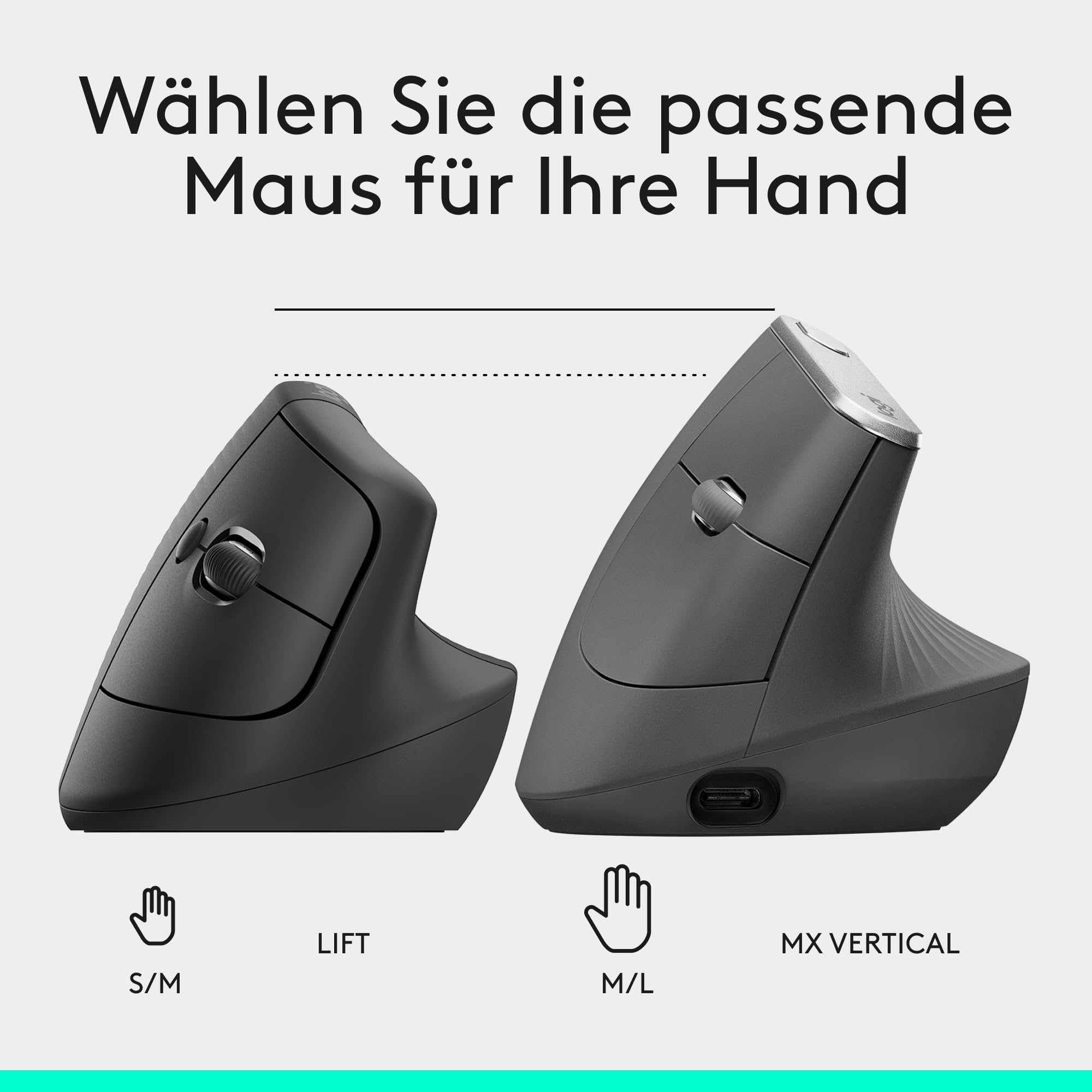 Logitech Lift Vertikale Ergonomische Maus, Kabellos, Bluetooth oder Logi Bolt USB-Empfänger, Leise Klicks, 4 Tasten, Kompatibel mit Windows/macOS/iPadOS, Laptop, PC - Grau