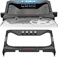YZONA Mad Max Windshield Frame Cover for 2007-2018 Jeep Wrangler JK/JKU - Roof Sun Visor Cowl Armor with 4 LED Lights