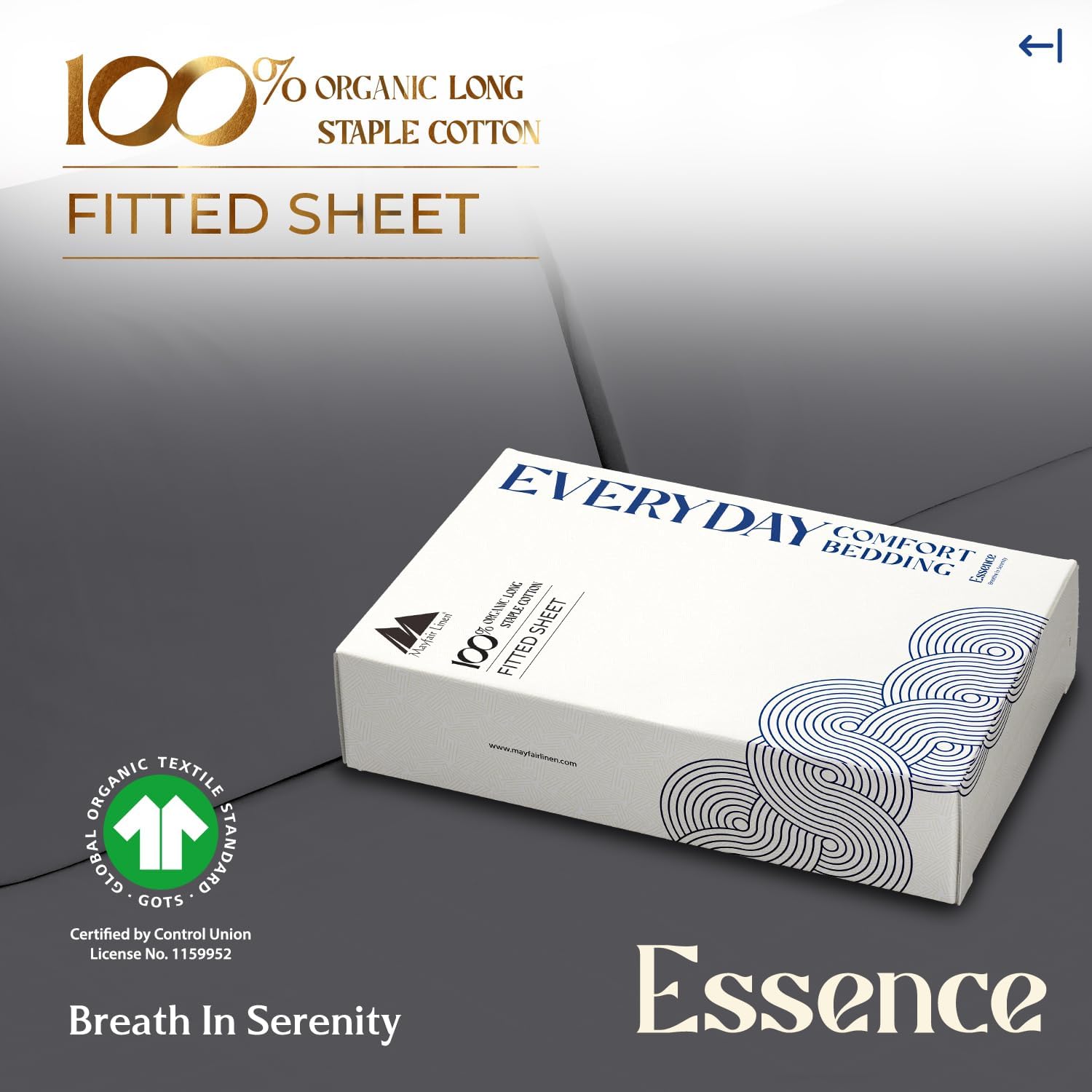 Mayfair Linen 100% Organic Cotton Percale Weave Fitted Sheet Full Size, Dark Grey, 1 Deep Pocket Full Fitted Sheet, Fits Mattress Upto 16" Crisp and Cool Bed Linen, Luxury GOTS Certified Sheets
