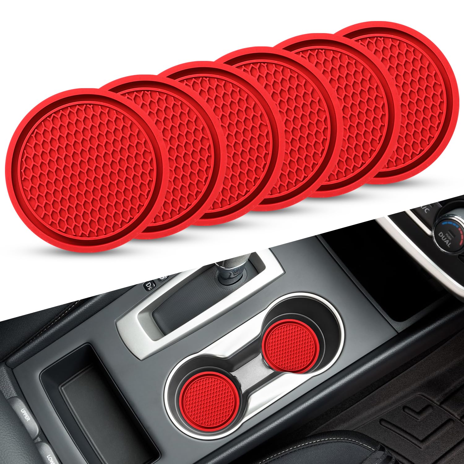 Car Cup Holder Coaster, 6 Pack PVC Car Coaster, Car Cup Holder Insert Coaster, Universal Car Interior Accessories for Women…（RED