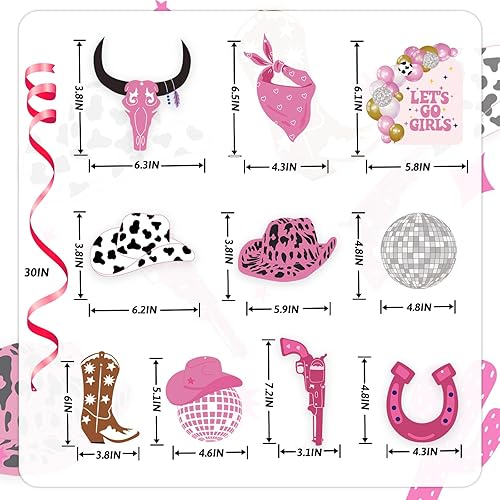 Miniatura 8 de Decoraciones de fiesta de vaquera occidental, 30 piezas de decoración de fiesta de cumpleaños de vaquera rosa, suministros de decoración de