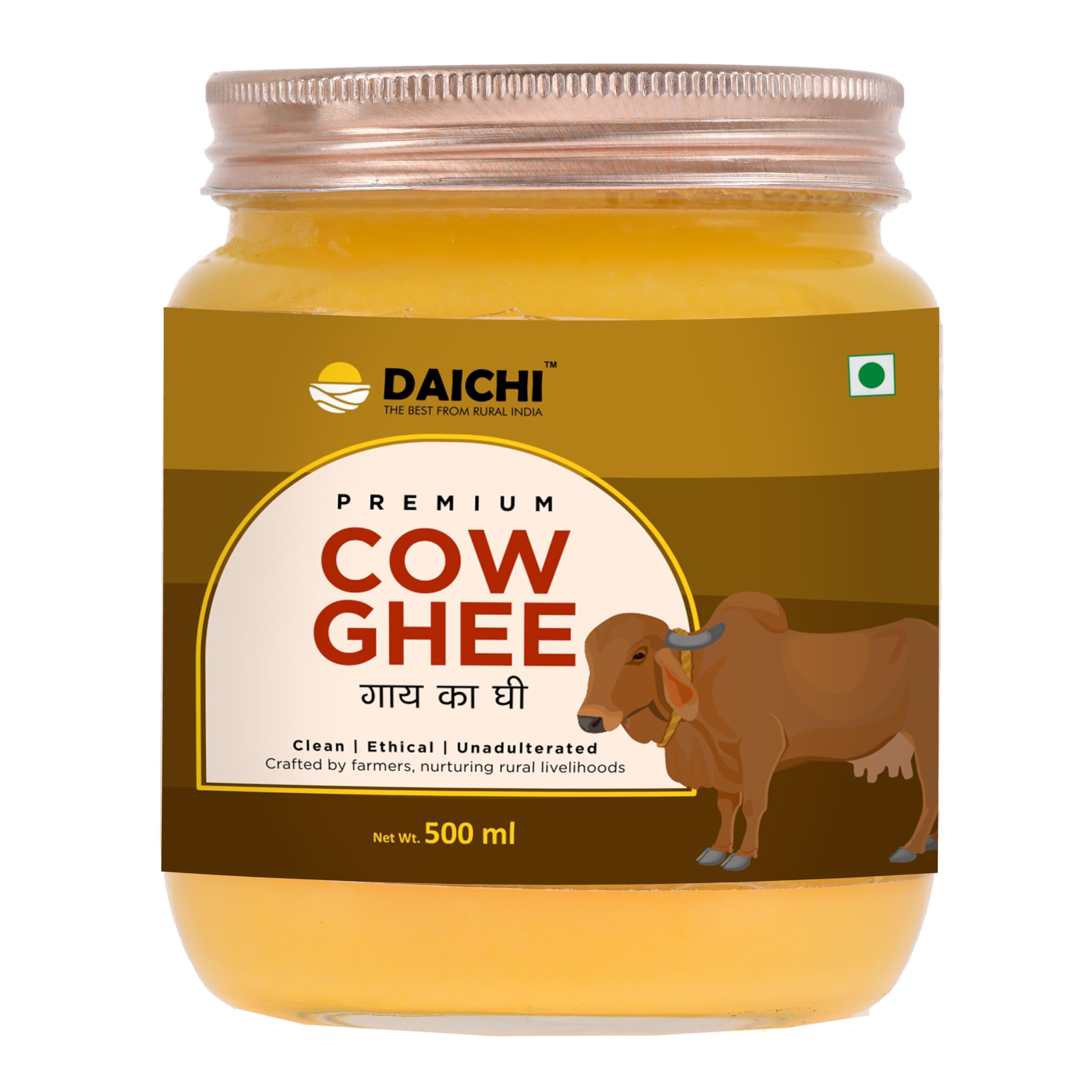 Daichi - Premium Cow Ghee | Pure, Natural, and Healthy | Grass-fed cows | Crafted in small batches | Farm to table 500ml (Pack of 1)