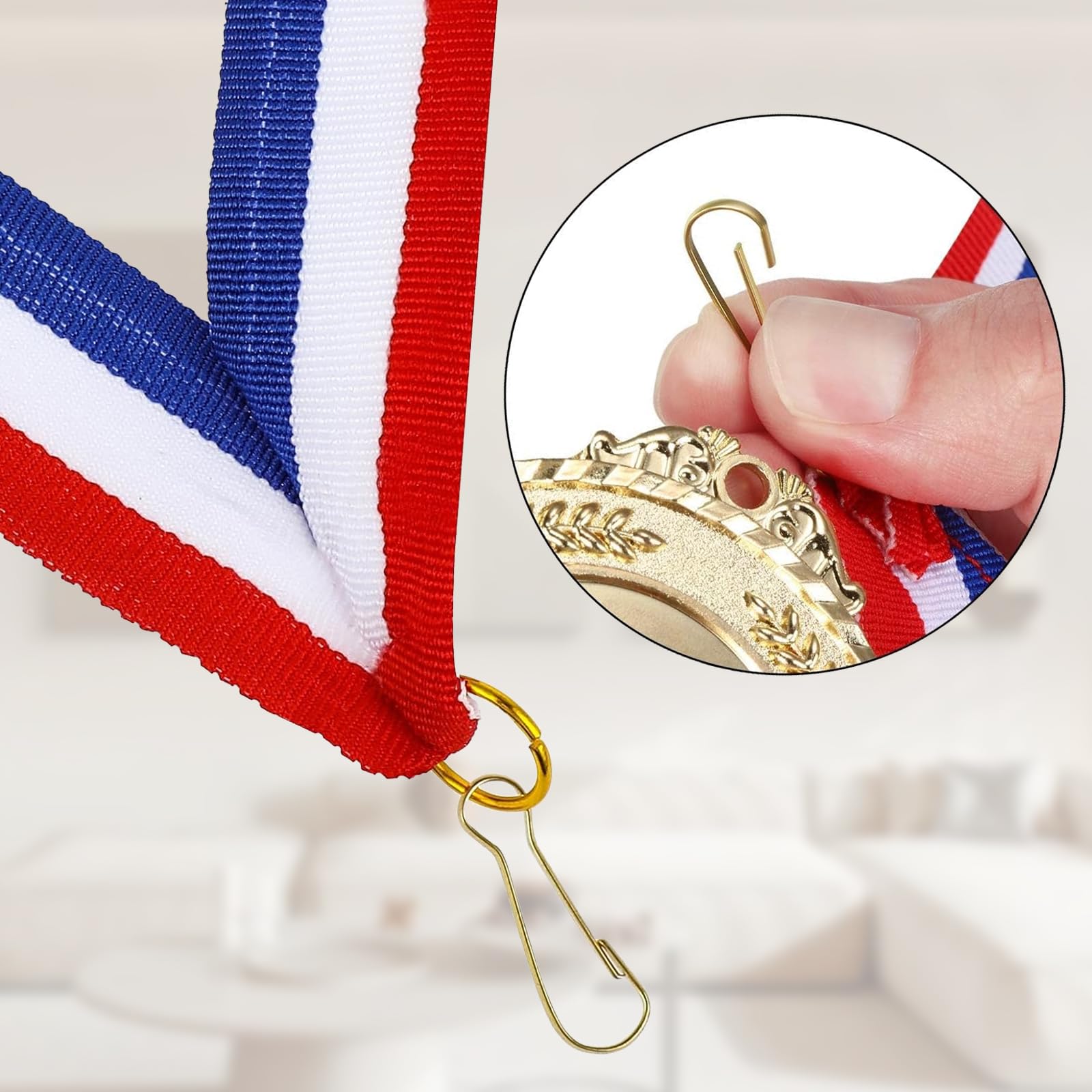 NIYATA 30 Pcs Ruban Medaille, Ruban Médaille, Ruban Medailles, Ruban Medaille de Danse, Ruban Medailles Sport, Cordon Bleu Blanc Rouge pour Médaille, Cordon Médaille, Ruban Medaille Bleu Blanc Rouge
