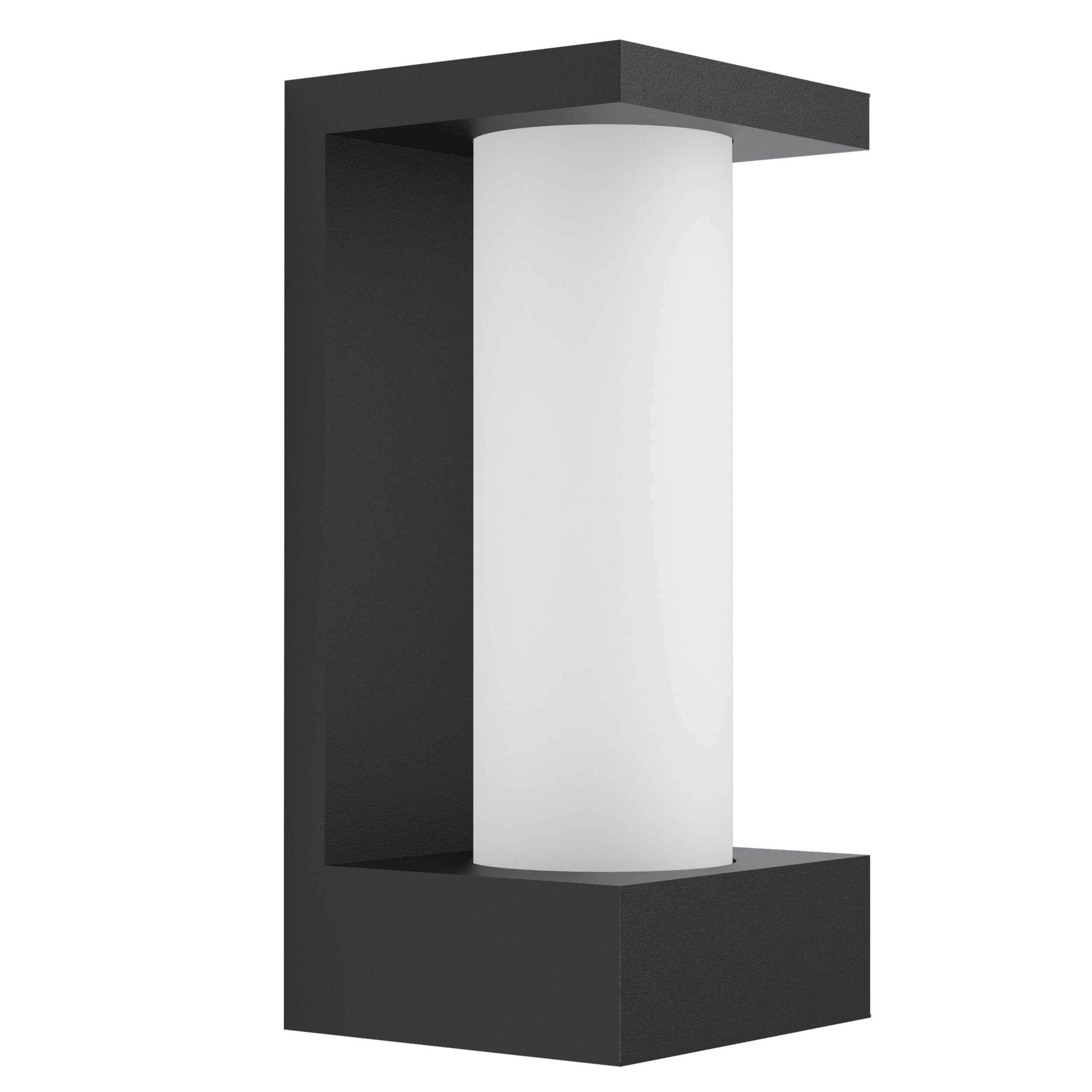 EGLO LED Außen-Wandlampe Cividino, 1 flammige Außenleuchte, Wandleuchte aus Aluminium-Guss in Schwarz und satiniertem Glas in Weiß, Außenlampe warmweiß, IP44
