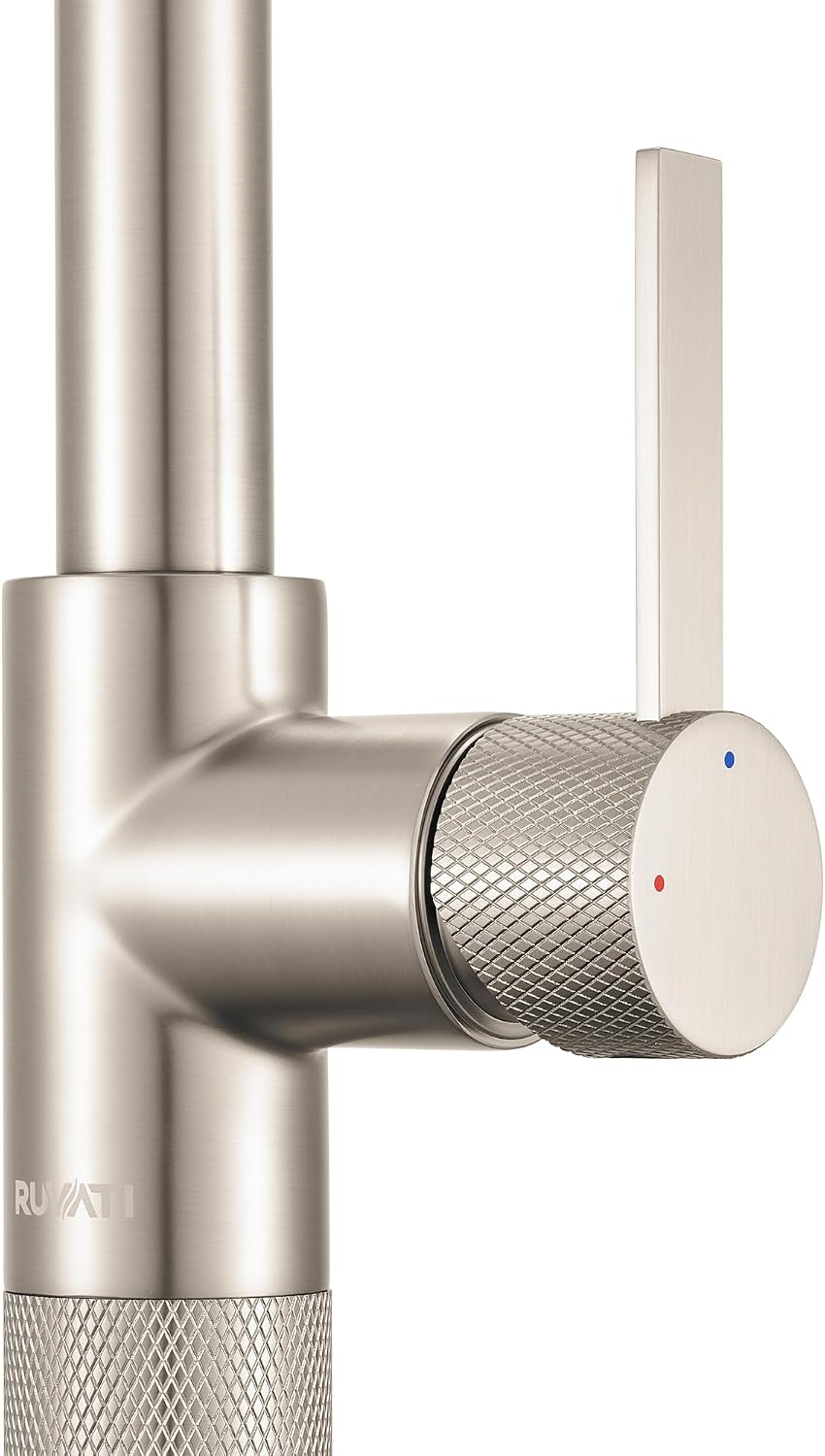 Ruvati Isola Single Handle Pull Down Kitchen Faucet Knurling Contemporary Tall Arc in Stainless Steel - RVF1248BN