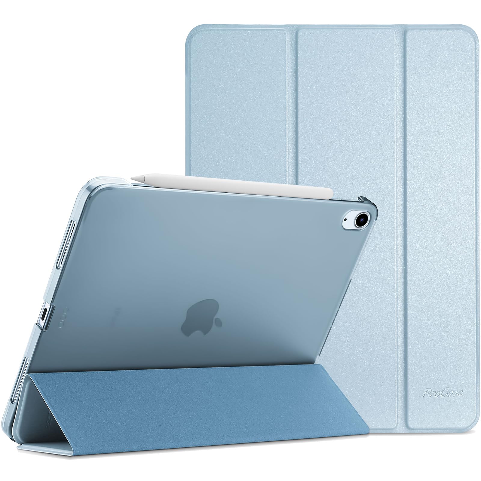 ProCase iPad Air 11インチ M4/M3/M2 Air 5/4用 ケース カバー - スカイブルー | アイパッド用 軽量 スタンド 三つ折り フォリオ保護ケース 半透明バック Apple Pencil 2対応 自動スリープ/ウェイク付き 耐衝撃 あいばっど