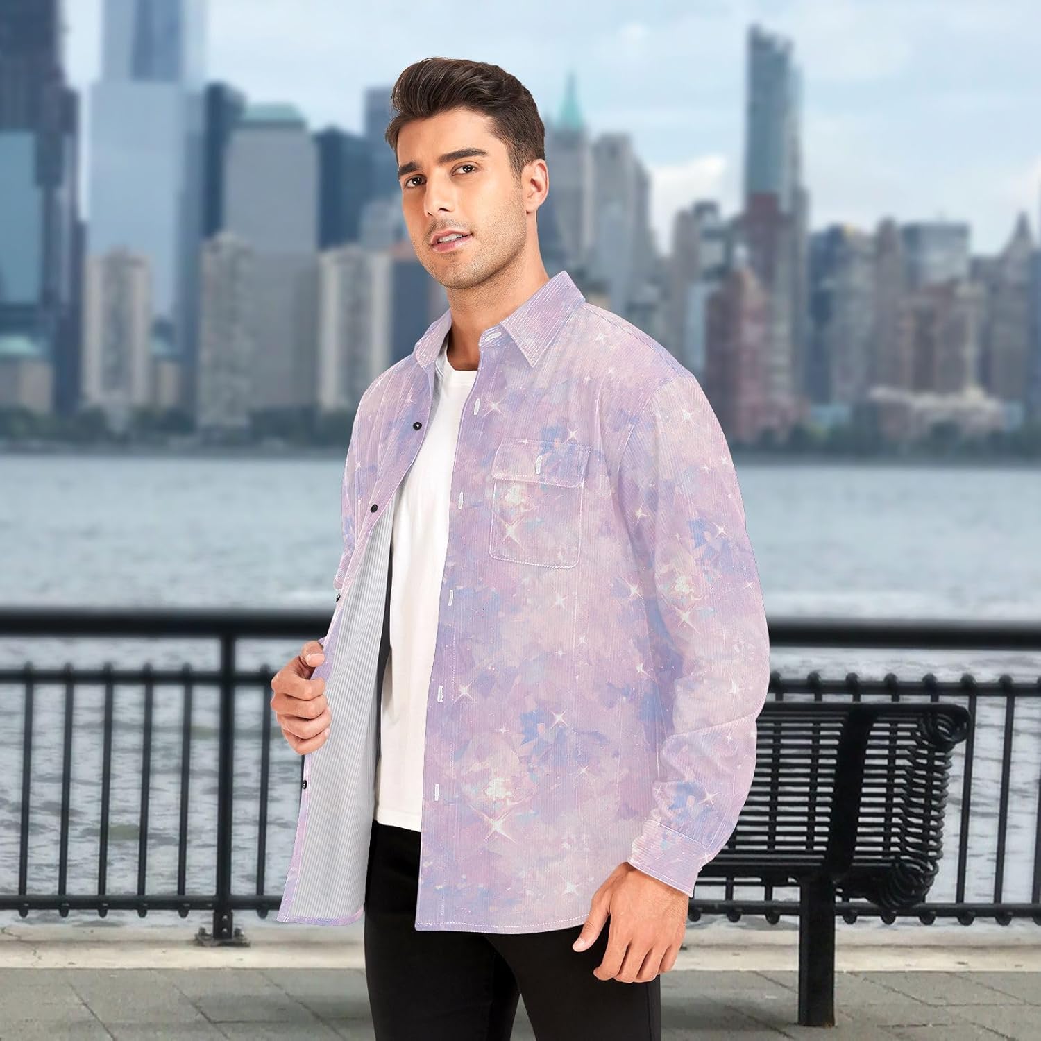 KLL Rose Gold Pink Glitter Women Men Wrinkle Free Rugby Shirts Formal Long Sleeve Work Outfits