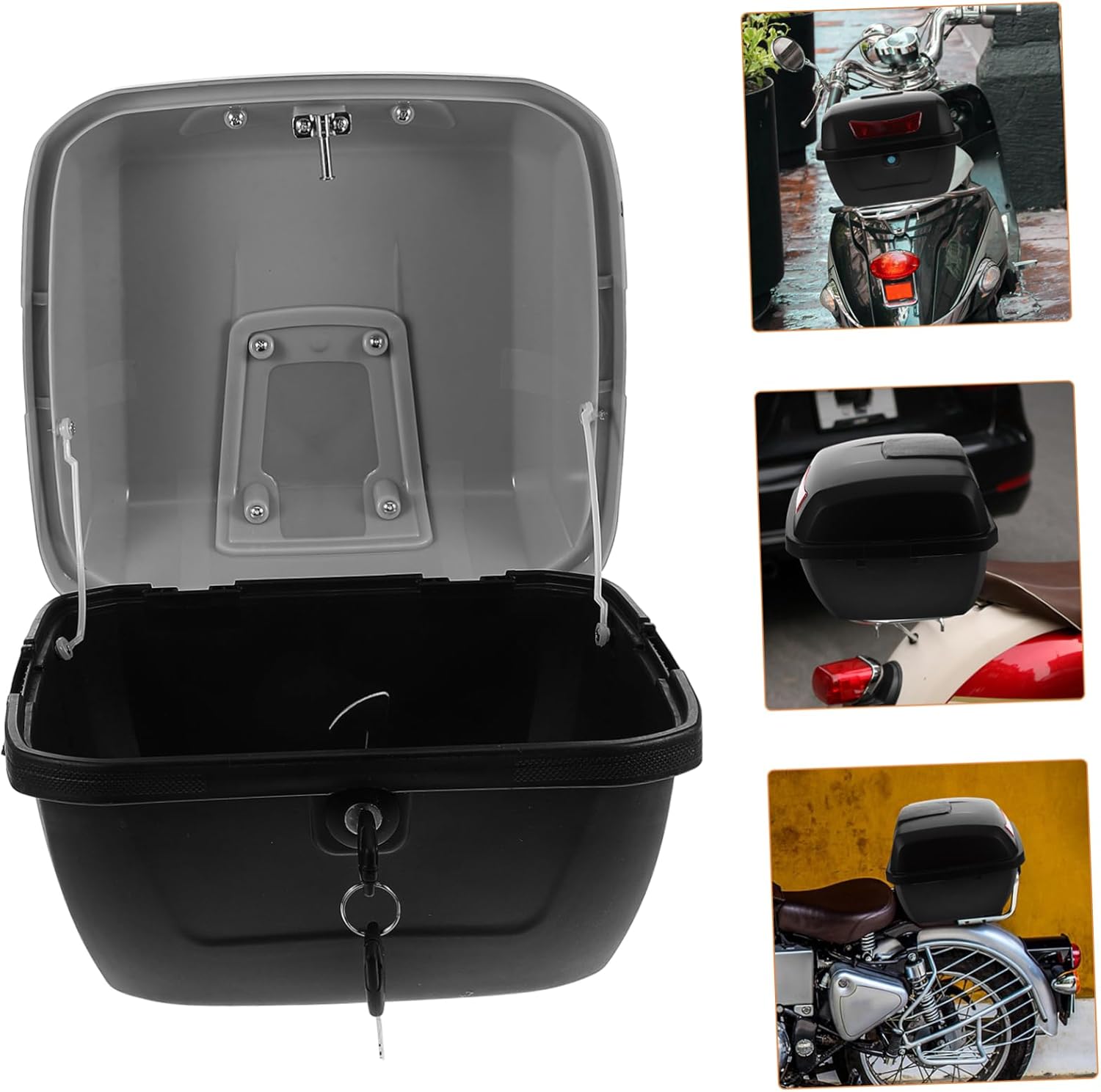 Motorcycle Trunk Rear Storage Box for Scooter and Moped Capacity Tail Box Organizer with Lid Easy Installation for Various Motorbike Models