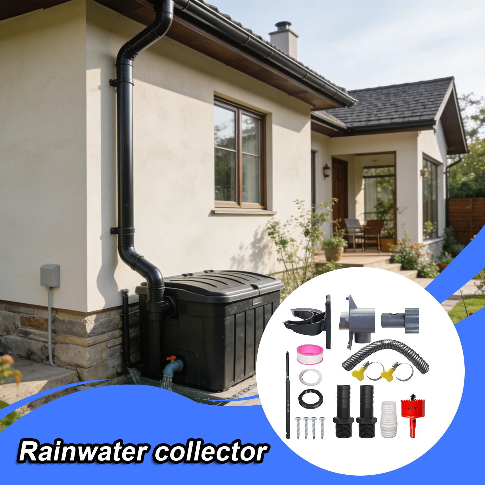 Rainwater Collector Downpipe – wydajna dystrybutor wody, szczelna konstrukcja z łatwą instalacją i regulowanymi częściami do użytku na zewnątrz, do ogrodu, na patio, do domu, zbierania wody i