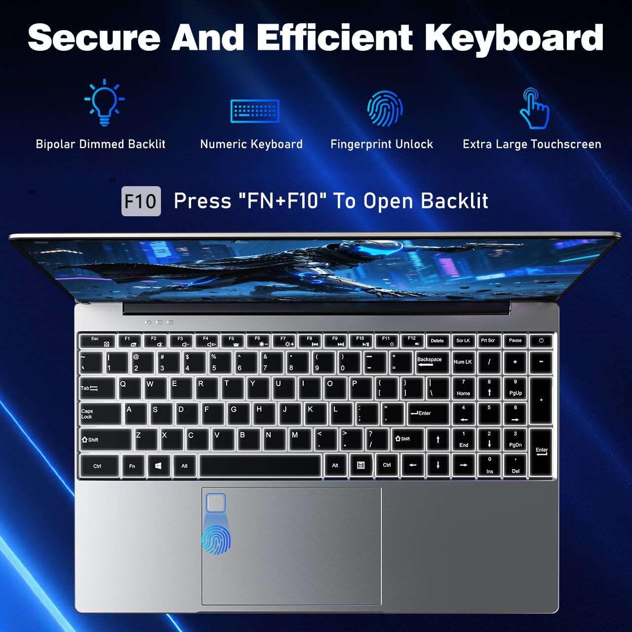 FUNYET Computer portatile da 16 pollici, Win 11 Laptop 16 GB di RAM, 1 TB di SSD, PC portatile Processore N100(fino a 3,4 GHz),6000 mAh Notebook, FHD 1920 x 1200, tastiera retroilluminata