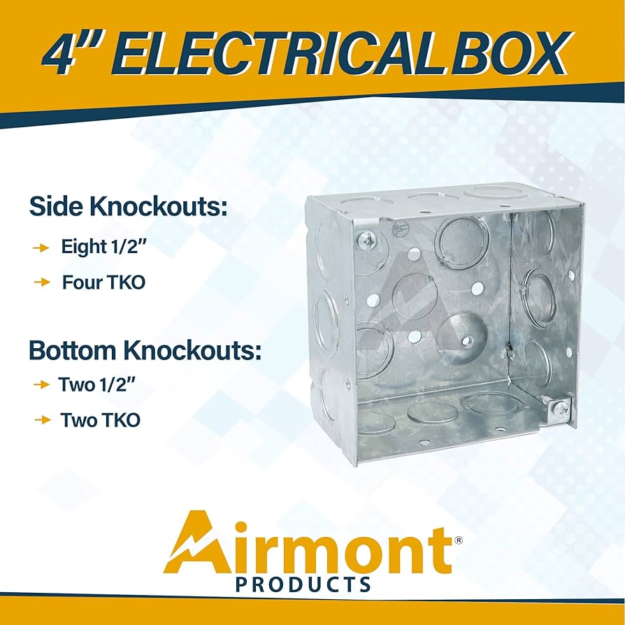 24-TWENTY FOUR- トリロジーBOX 1.2 4'' Square Electrical Box, Ten 1/2'' and Six TKO Knockouts