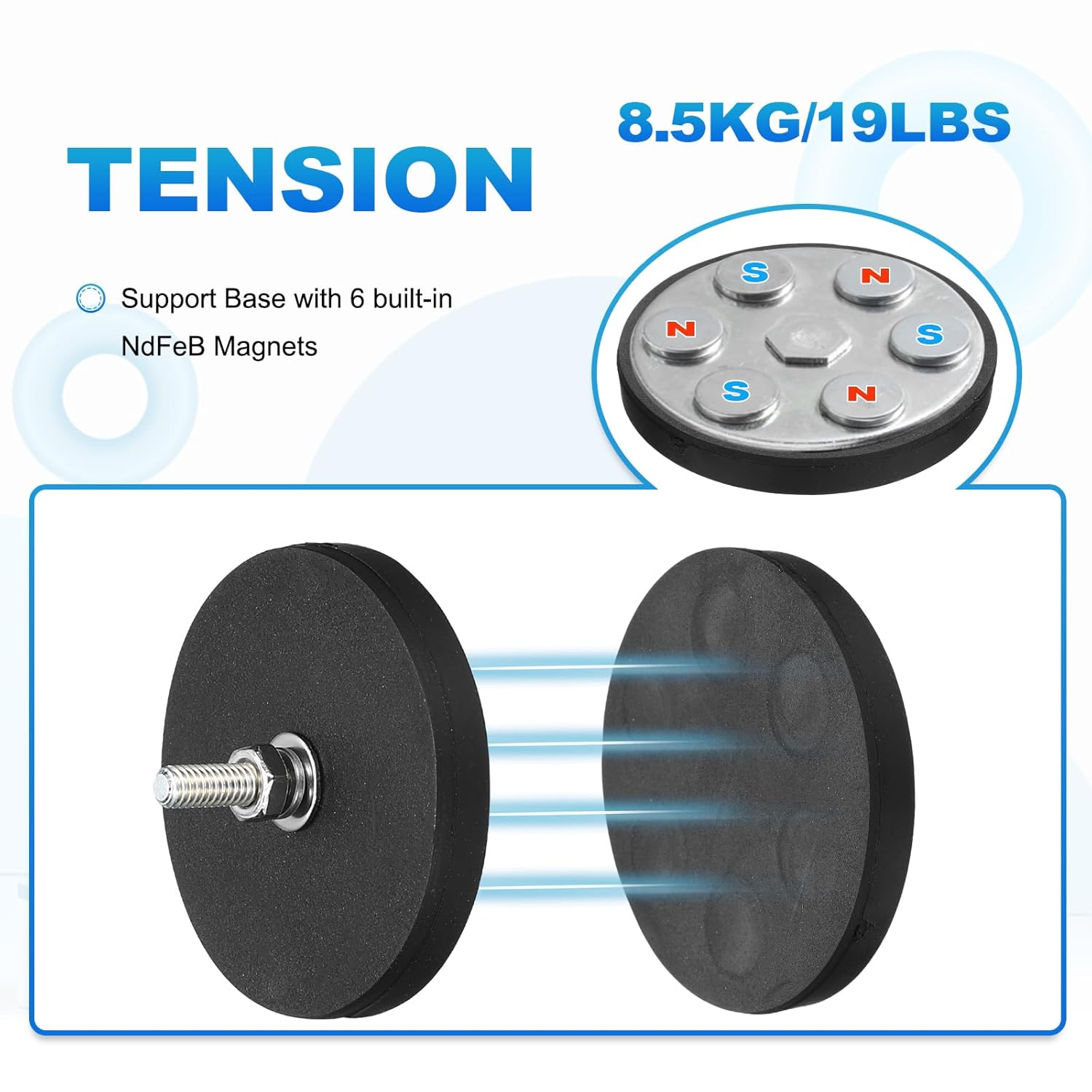 MECCANIXITY 2 Pcs 1.7" Dia Rubber Coated Magnets, 19LBS Anti-Scratch Flag Magnet Base with M6 Male Threaded Studs and Nut Magnets Holder for Camera Light Bar Mirror Tool