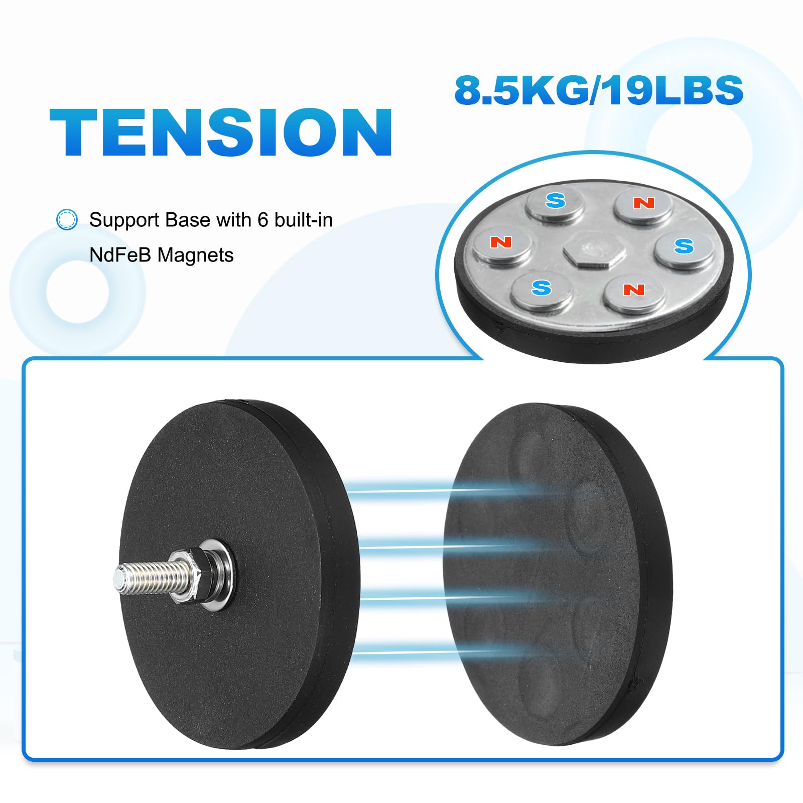 QUARKZMAN Magnesy powlekane gumą 1,7", odporne na zarysowania, podstawa z gwintem wewnętrznym 1/4"-20UNC, kołek gwintowany i nakrętka, uchwyt magnetyczny do aparatu, listwy świetlnej, narzędzia