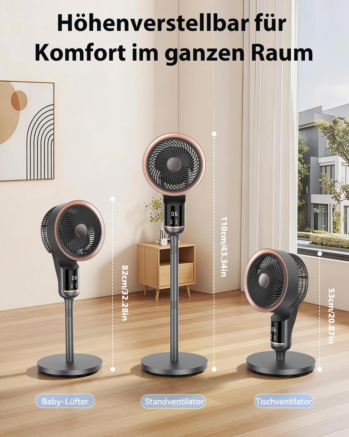 Standventilator,25 dB Ventilator leise mit Fernbedienung,12 Geschwindigkeiten,70°+90° Oszillation,12H Timer,Boden & Tischventilator mit LED-Display, Ventilator Groß für Schlafzimmer, Wohnzimmer