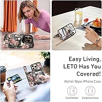 Vista 263 de LETO para iPhone 15 Pro Funda tipo cartera - Tapa tipo folio con patada - Diseños de moda - Tarjetero - Funda protectora para mujeres y niñas - 6.1