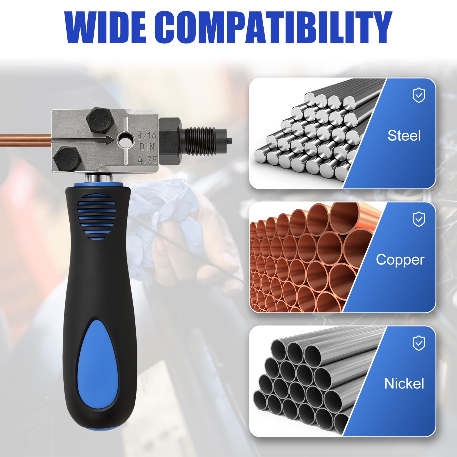 Poweka Kit de Herramienta Abocardar Tubos Freno DIN, 4,75 mm (3/16") Universal Herramienta para Bordes de Tubos de Freno, 7,62 m Cable de Freno con 16 Racores y 5 Conectores