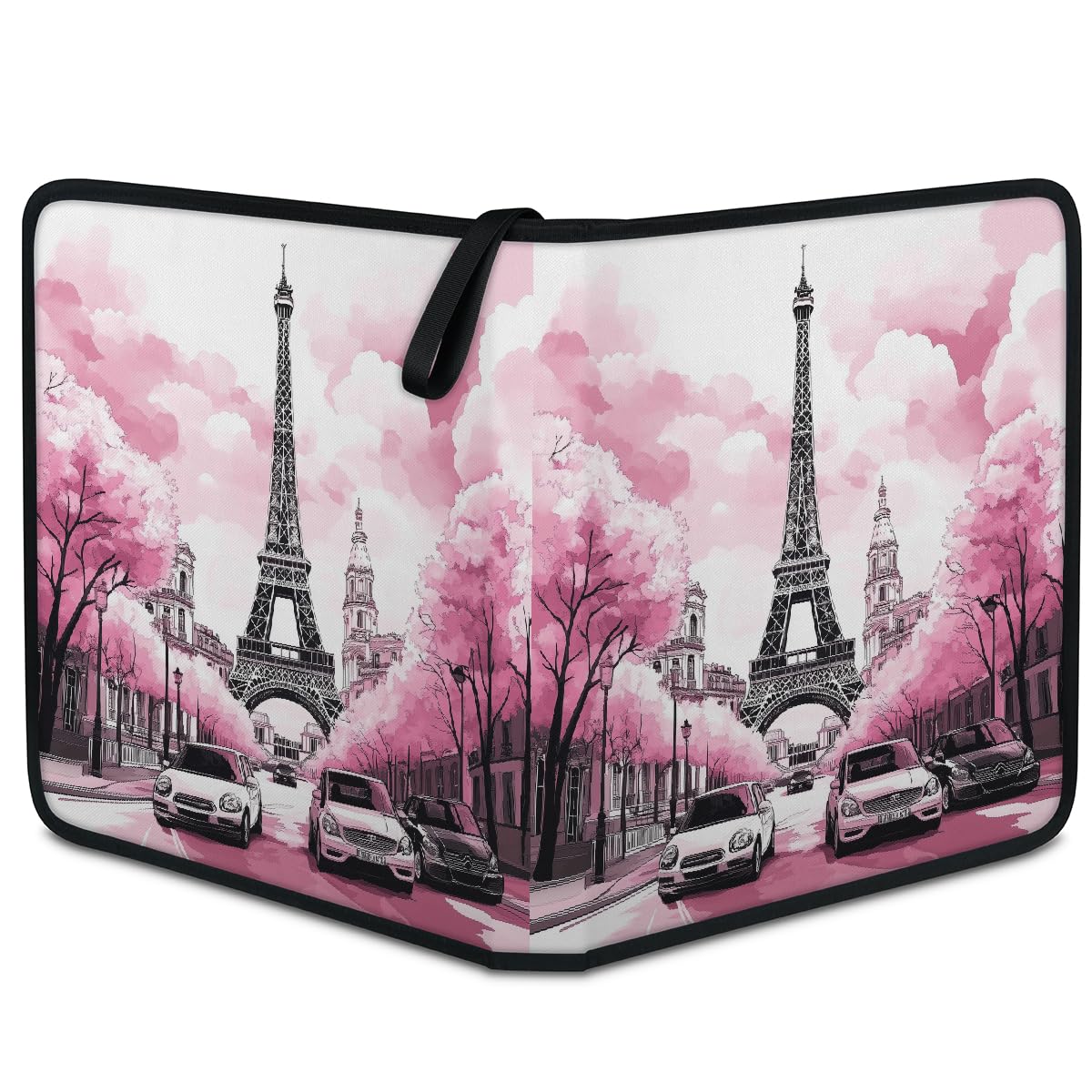 Mexpekil Classeur de cartes à collectionner avec fermeture éclair et 50 pages à ouverture latérale pour 900 cartes Motif Tour Eiffel Rose