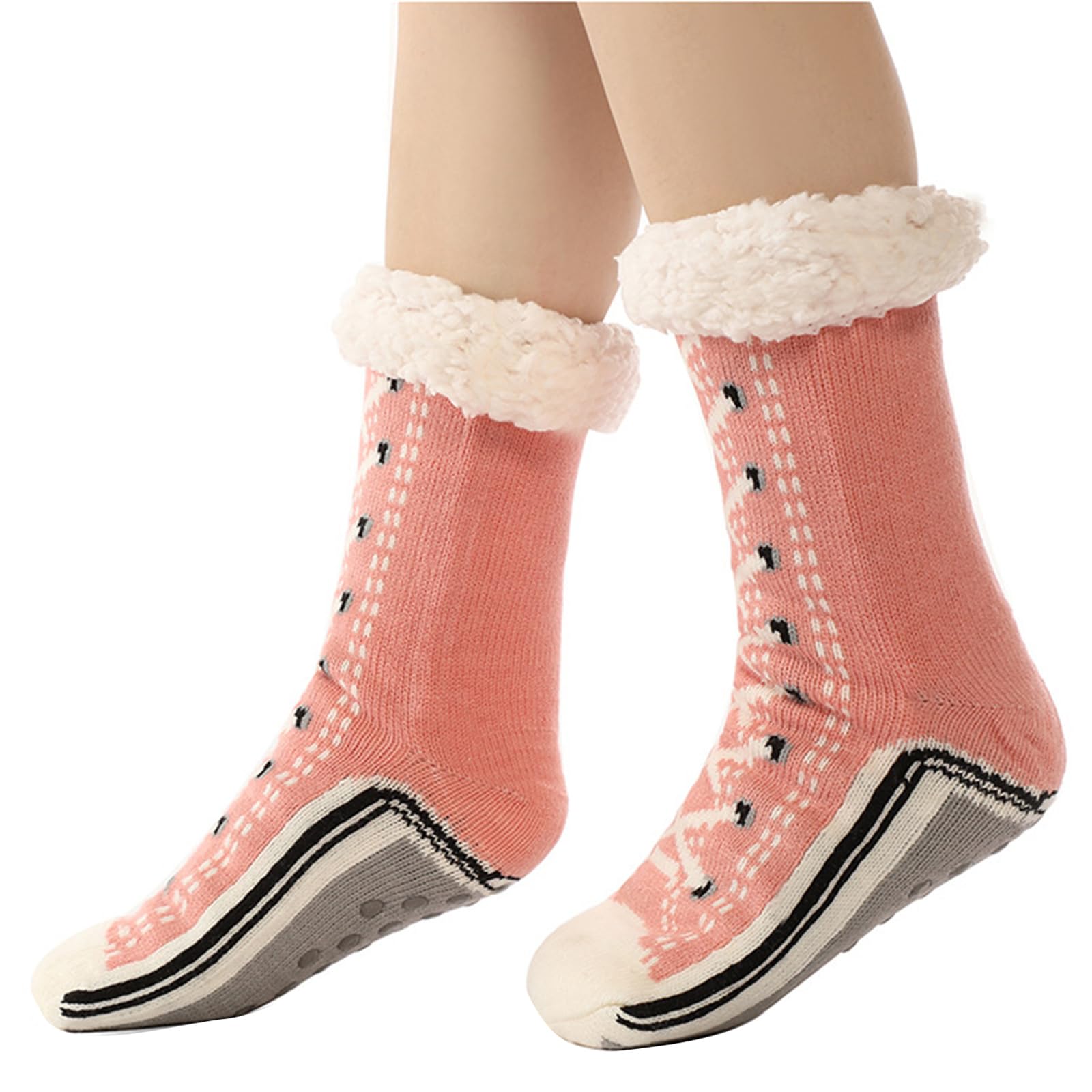 Maxtonser Fun Sneaker Print Fleece Lined Thermal Warm Fuzzy Slipper Socks with Nonslip Soles Designs for Cold Weather Indoor Use