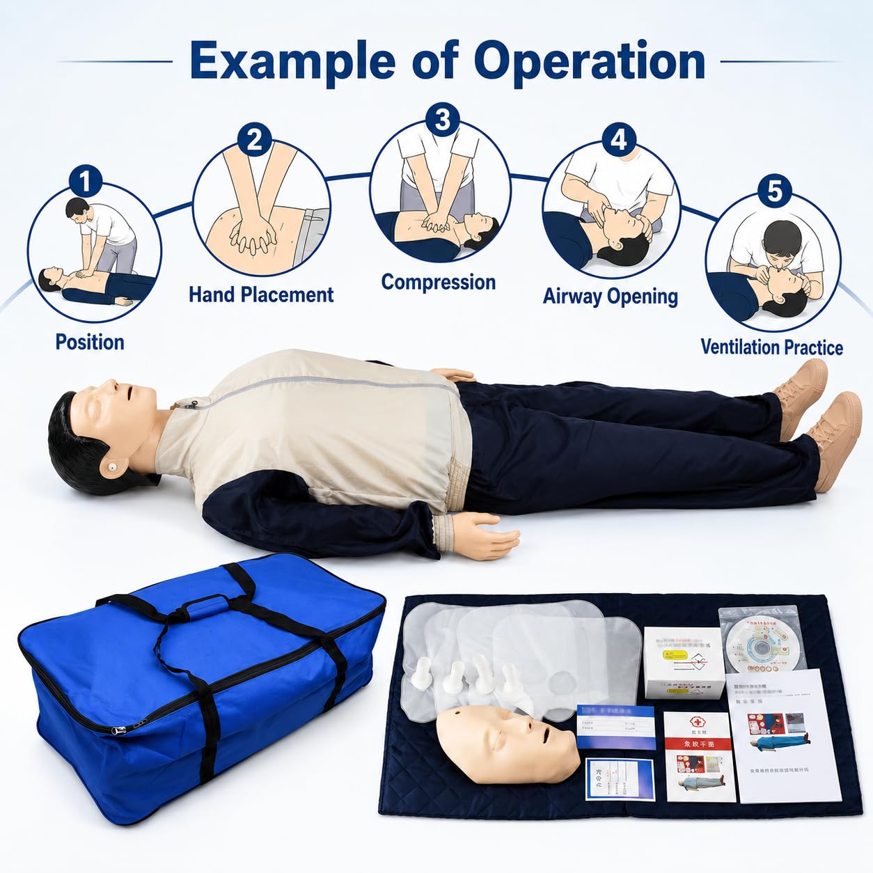 CPR-Trainingspuppe, Ganzkörper-Erwachsenen-CPR-Dummy-Übungspuppe für professionelles medizinisches Pflege- und Erste-Hilfe-Trainingsset