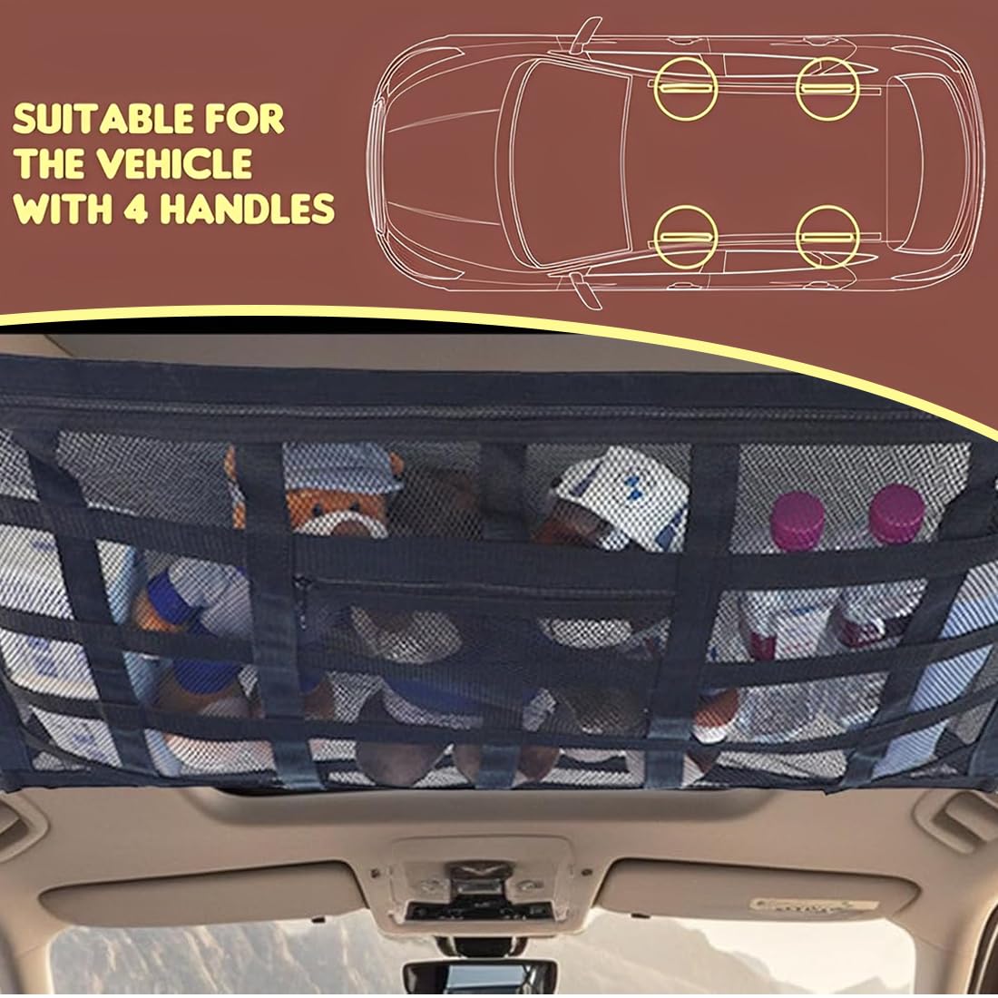 Rete Portaoggetti Per Soffitto Auto - Organizer Regolabile Per SUV E Van, Ideale Per Campeggio - Foto 5