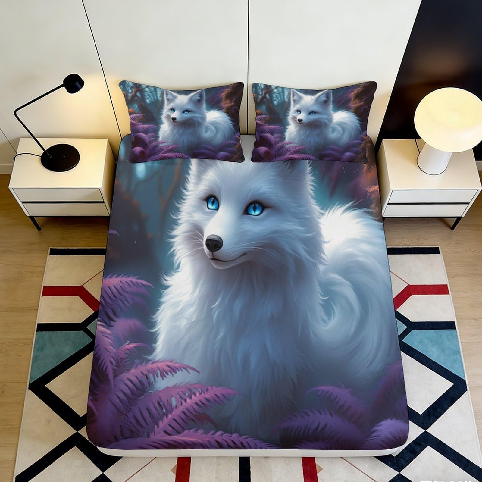 Pnayamiorkfel Style-4 3D Printed White Fox Forest Fitted Sheet Microfiber Soft Anti-Slip Bed Cover For Bedroom Guest Room Decor 90X200x25cm