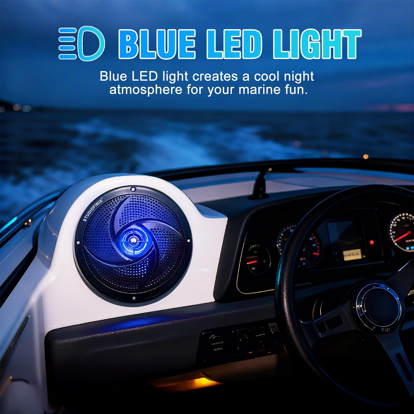 STUDIOFINIX 6,5" 240W Bluetooth wasserdichte Marine-Lautsprecher, 2-Wege wetterfest mit LED-Leuchten, schlank flach, für Boot, Wohnmobil, ATV, UTV, Golfcart (1 Paar, Schwarz)