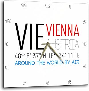 3dRose Wall Clock Silent - 15 inch - Text Vie Vienna, Austria, Coordinates. Around The World by air Design - Alexis Design - Around The World by Air