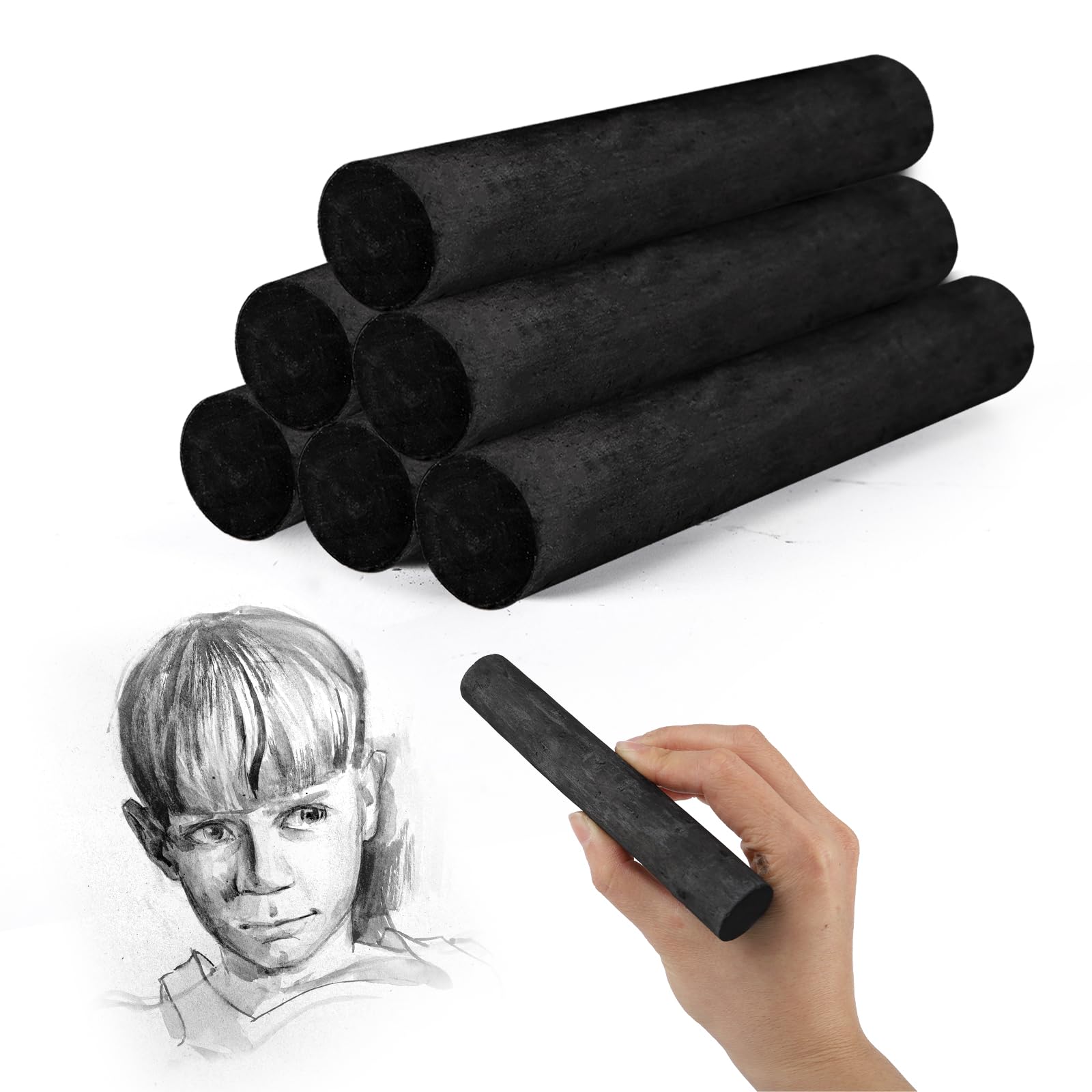 6 bastoncini di carbone di salice nero, 1,6 - 1,9 cm, grandi, morbidi e spessi, per schizzi e artisti
