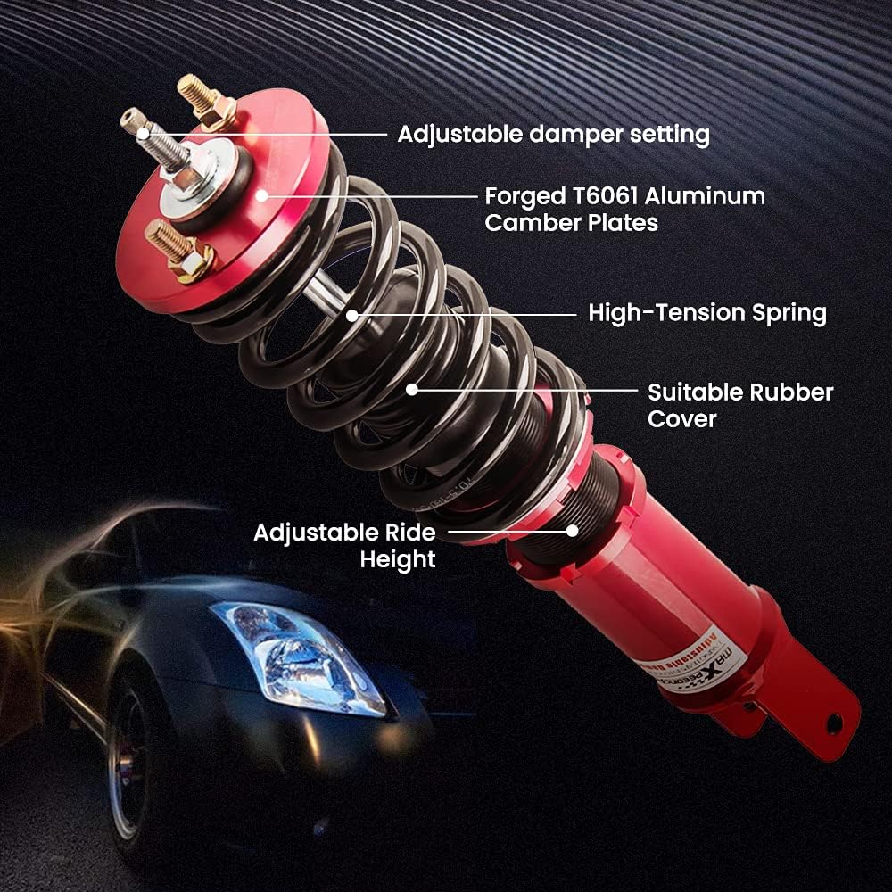 maXpeedingrods Coilover for Honda Civic 1988-2000, for Honda CRX 1988-1991, for Del Sol 1992-1995, for Acura Integra 1990-2001, 24 Levels Damper Adjustable Coilovers Suspension Lowering Kit, Red